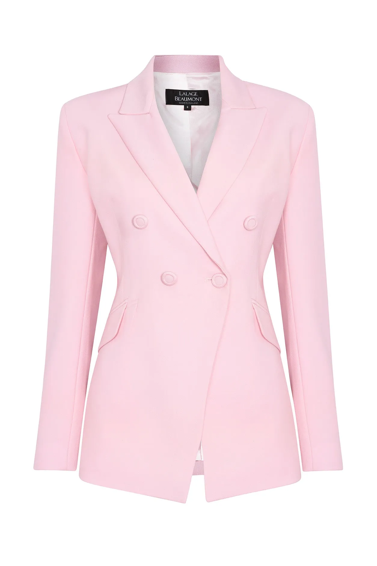 Pale Pink Wool Faille Double Breasted Blazer Jacket - Imogen