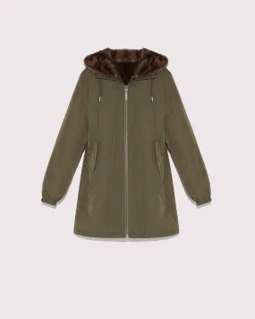 Parka longue réversible en tissu et vison