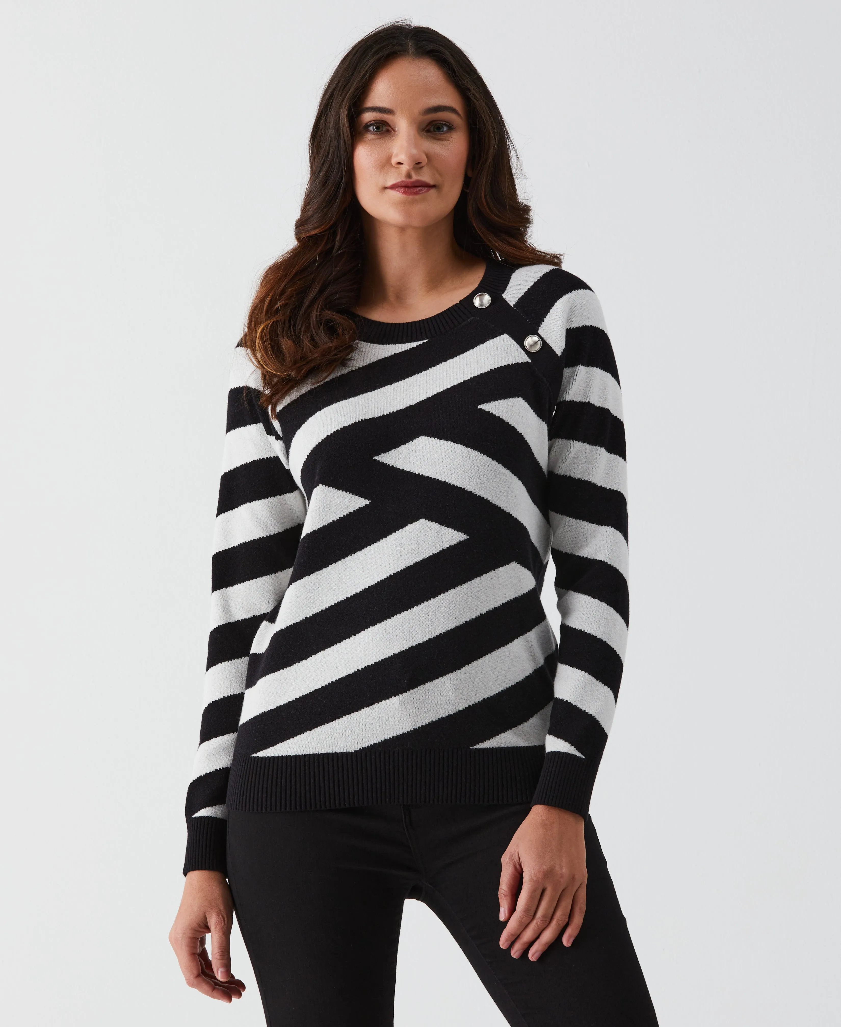 Patterned Button Trim Sweater