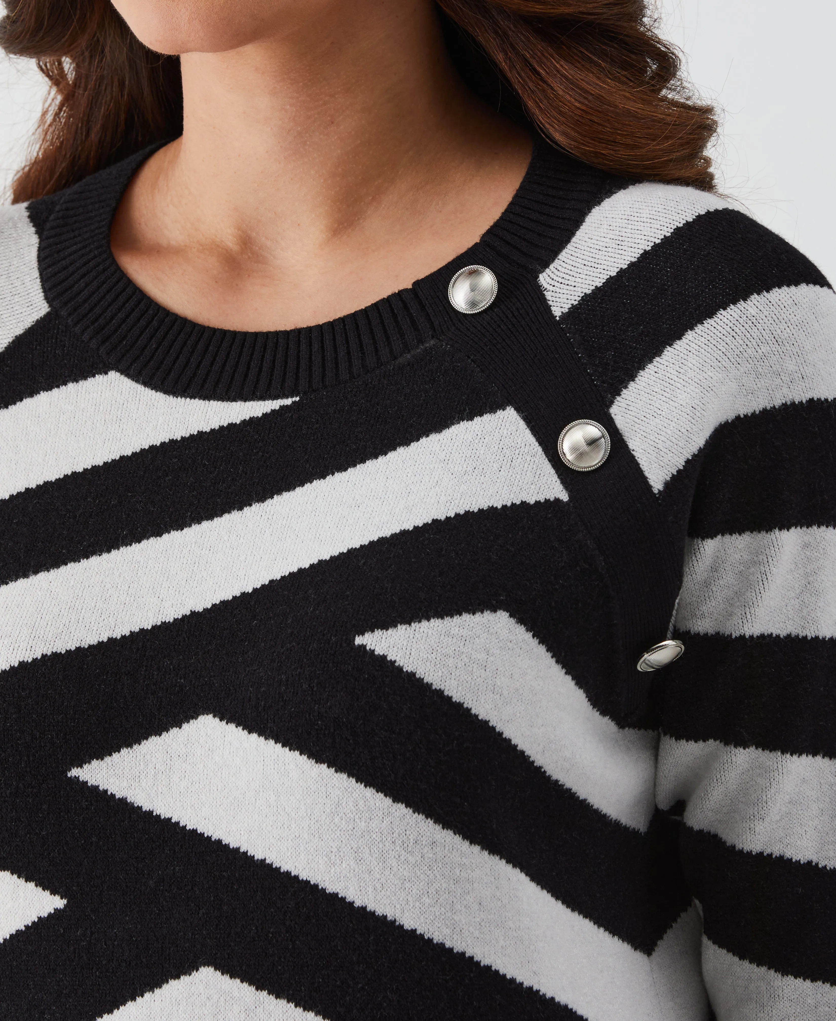 Patterned Button Trim Sweater