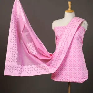 Pink - 3pc Cut Work Cotton Barmer Applique Dress Material 30