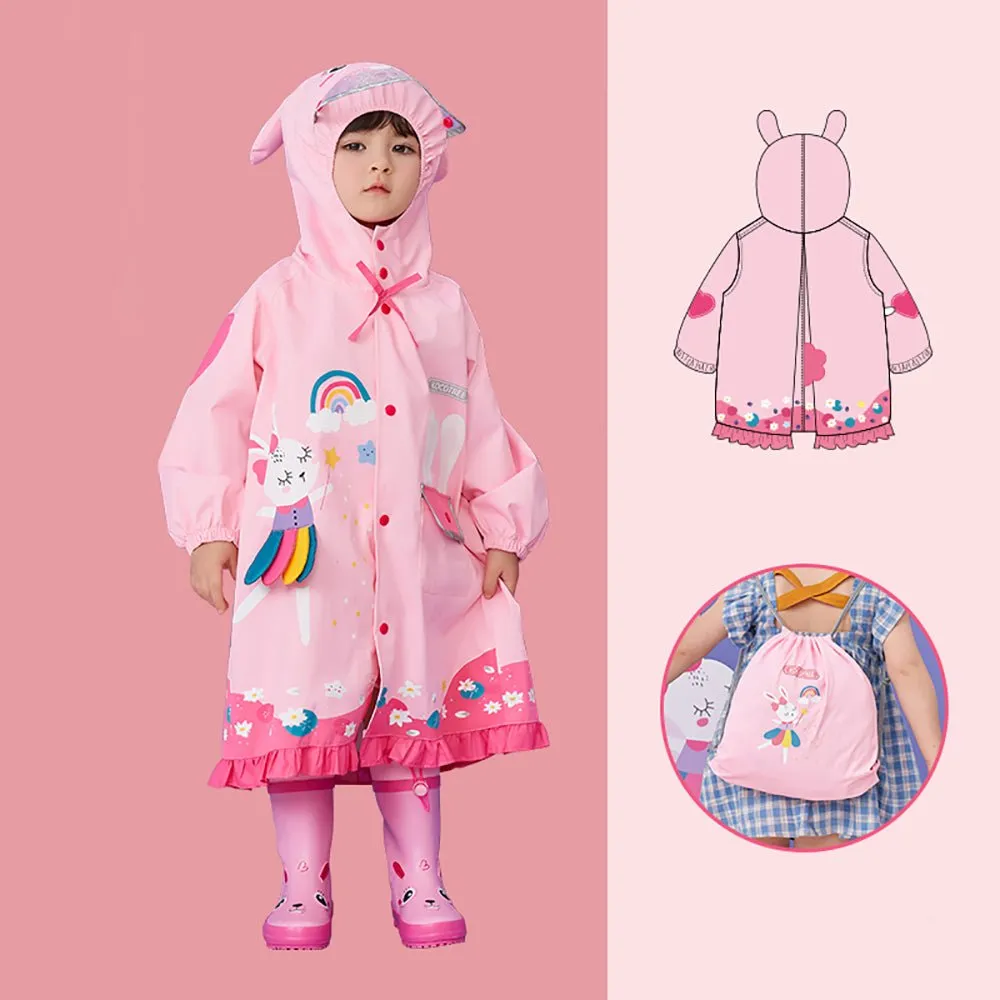 Pink Bow & Frills Rabbit Kids Raincoat