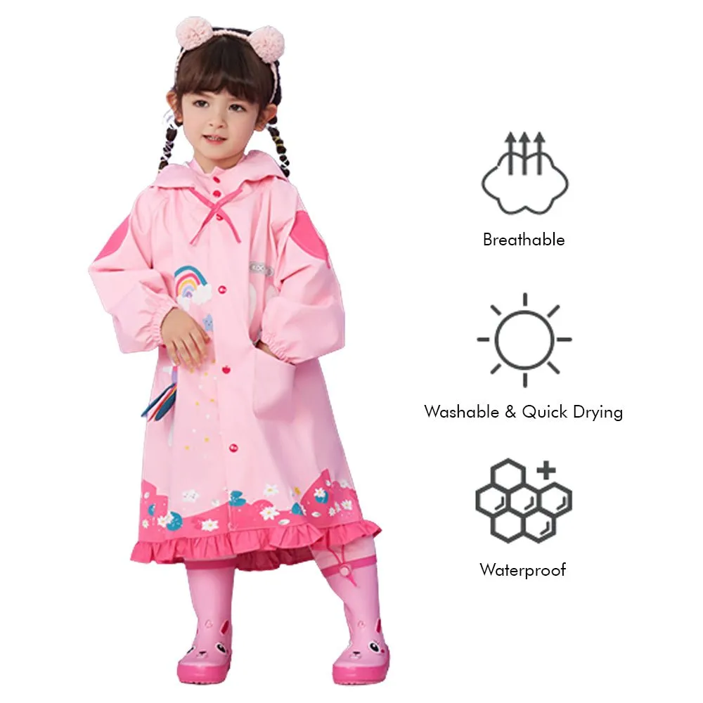 Pink Bow & Frills Rabbit Kids Raincoat