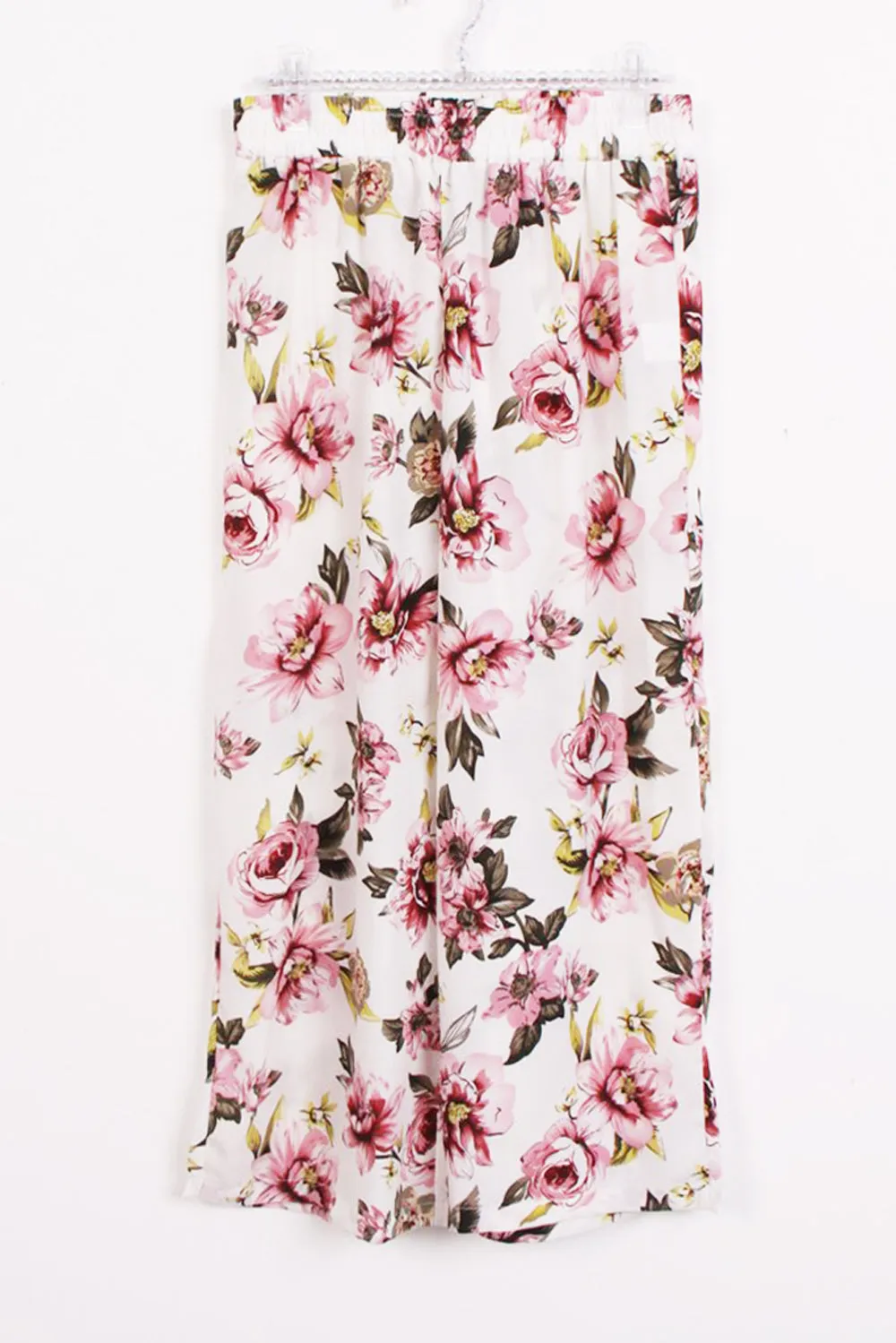 Pink Floral High Waist Elasticated Wide Leg Trousers