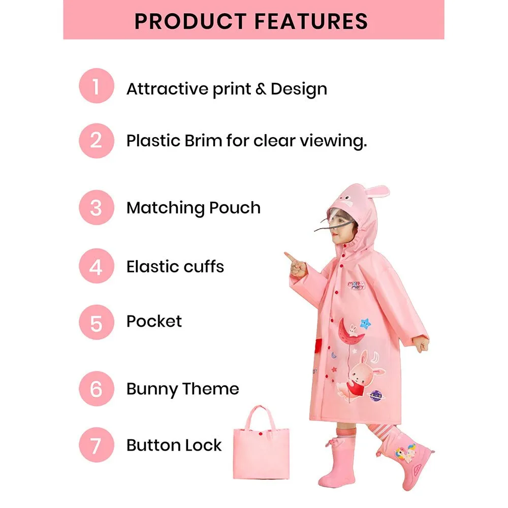 Pink Flying Rabbit Print Raincoat for Kids and Toddlers