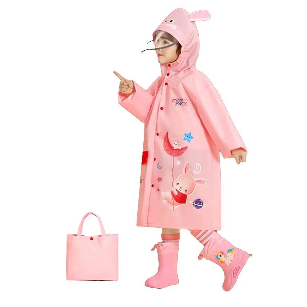 Pink Flying Rabbit Print Raincoat for Kids and Toddlers