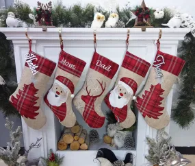 Plaid Deer Santa Tree Personalized Christmas Stockings Christmas Linen Country Kids & Family Xmas