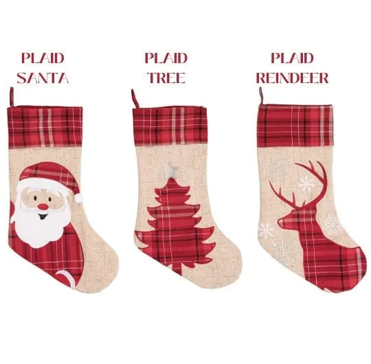 Plaid Deer Santa Tree Personalized Christmas Stockings Christmas Linen Country Kids & Family Xmas