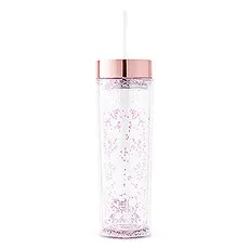 PLASTIC DRINK TUMBLER - ROSE GOLD SPARKLE