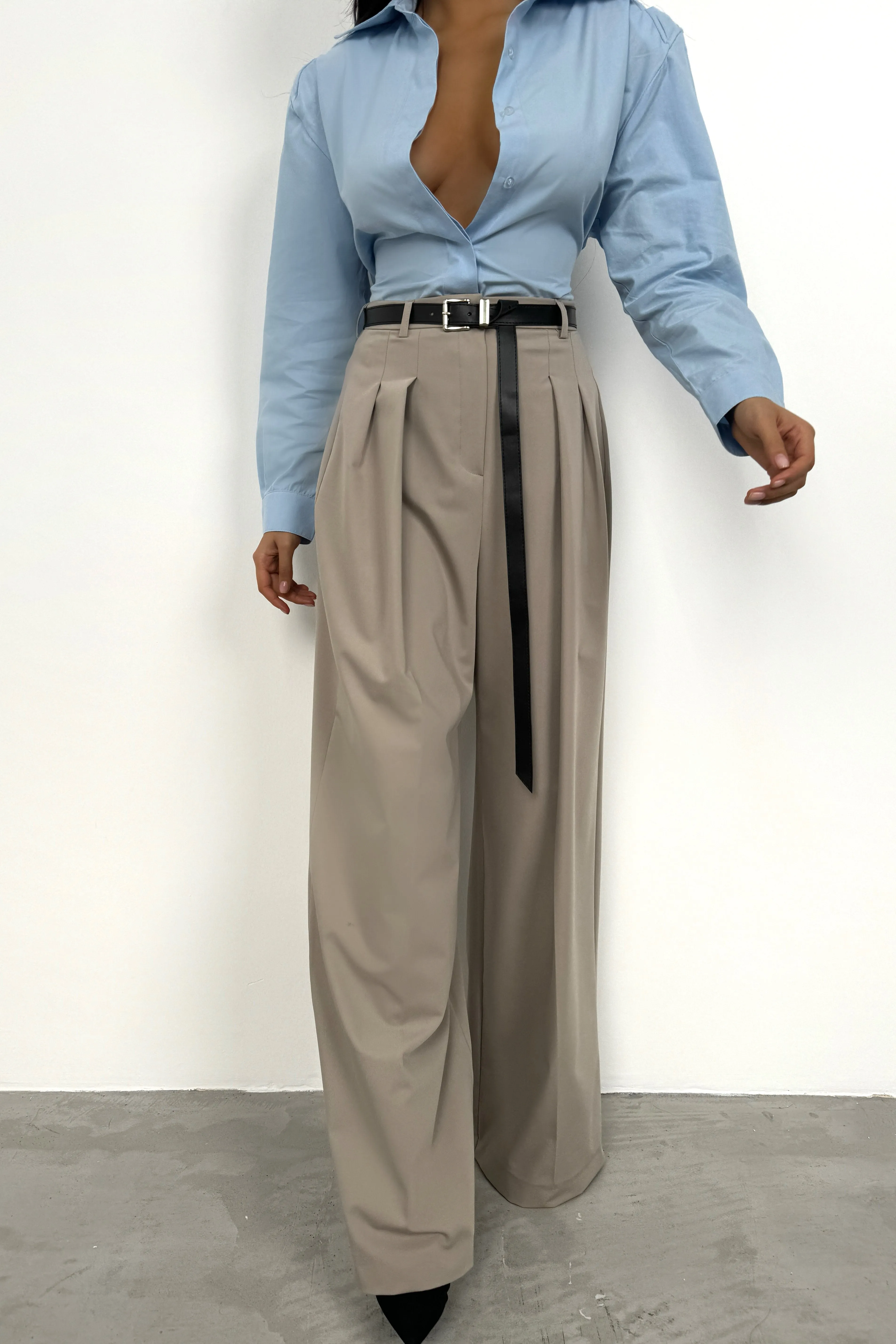 Pleated Detail Belted Trousers