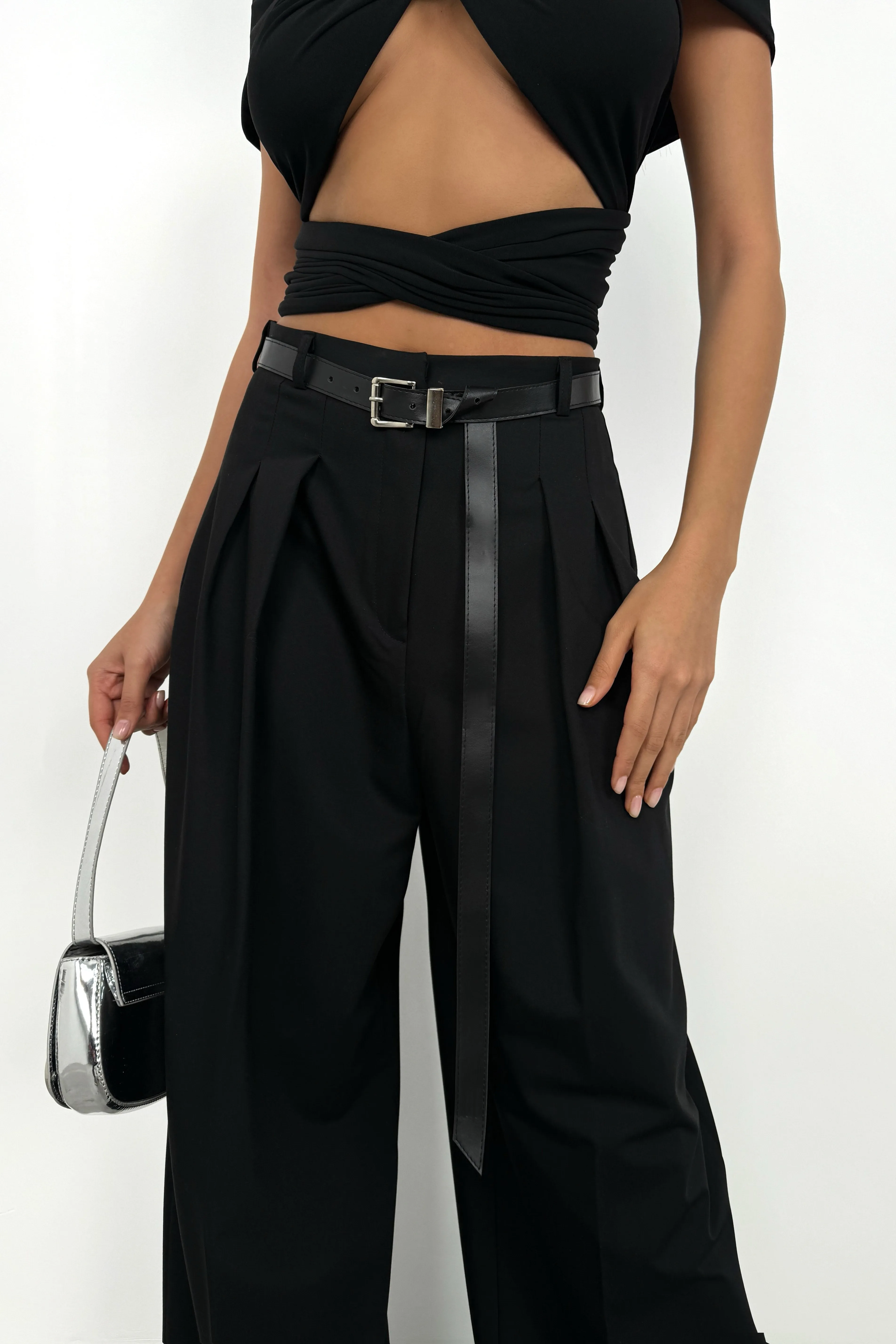 Pleated Detail Belted Trousers