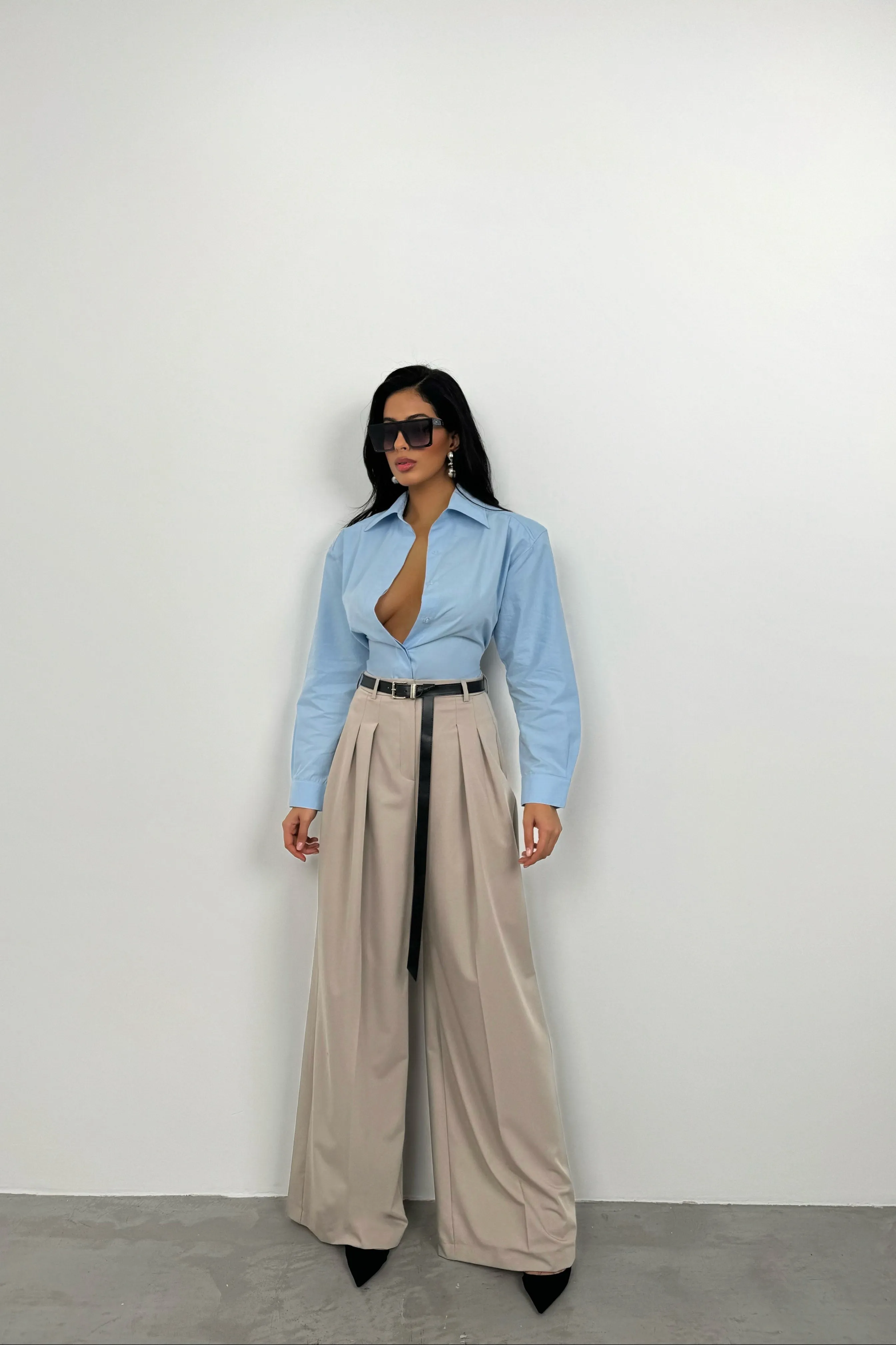 Pleated Detail Belted Trousers