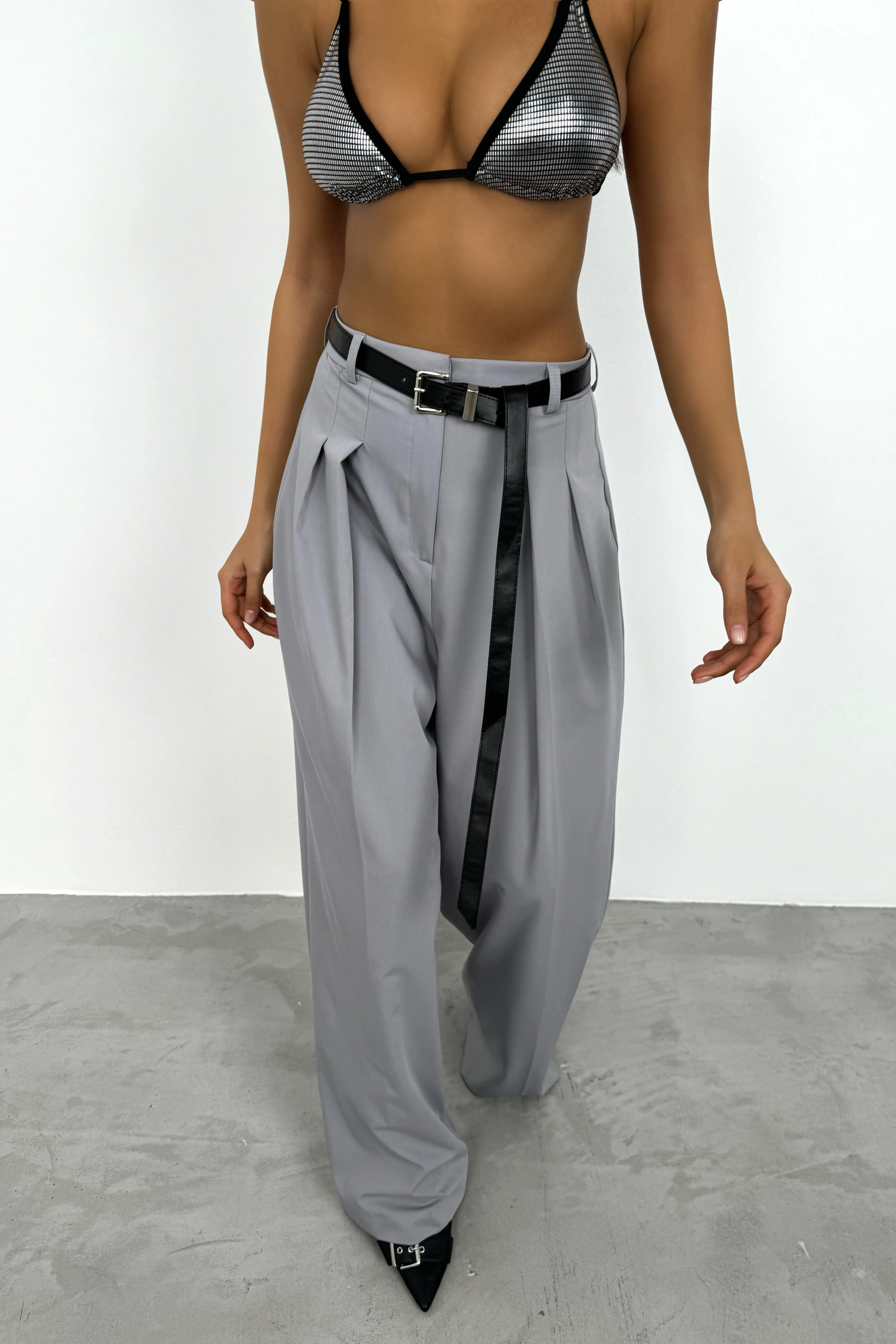 Pleated Detail Belted Trousers