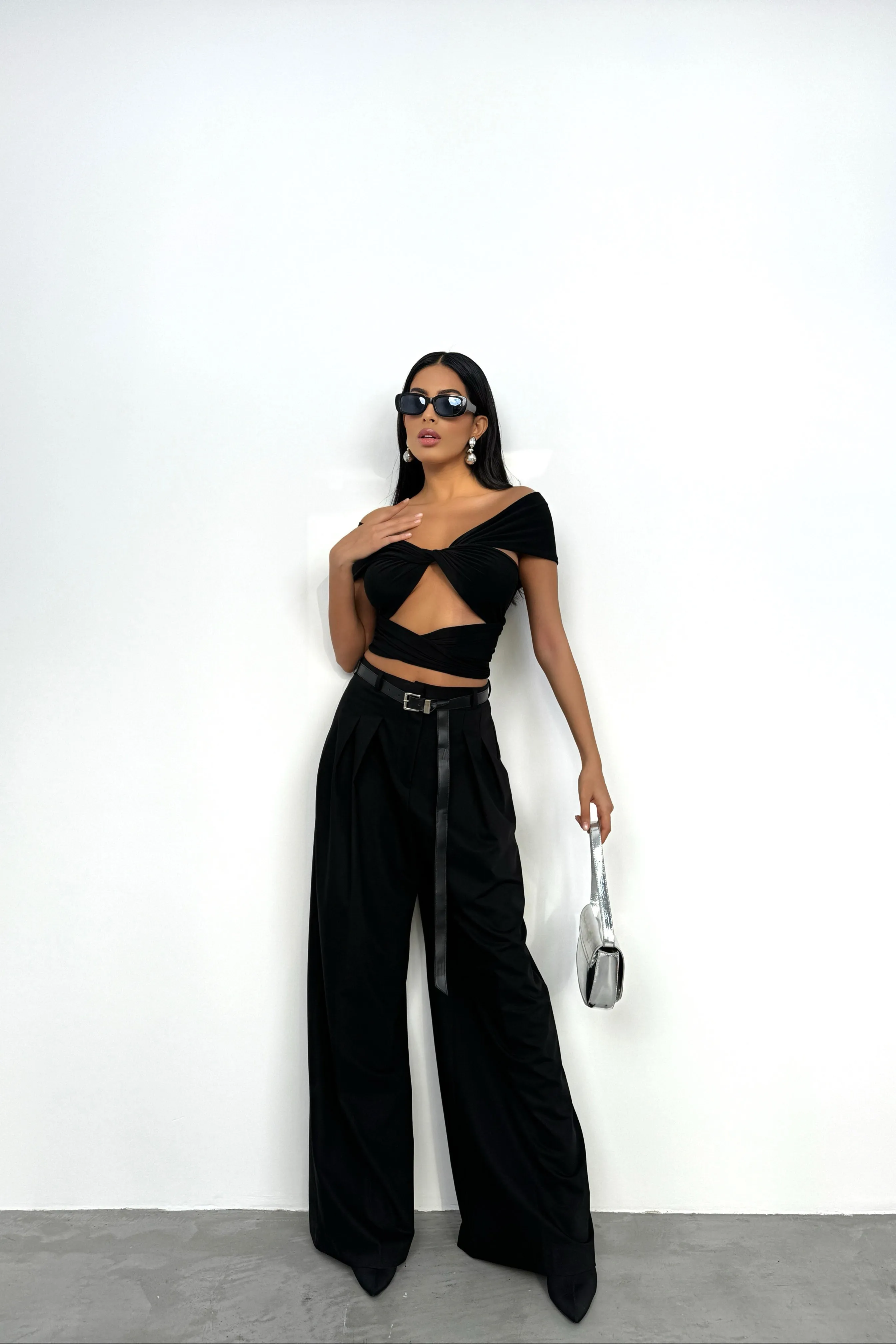 Pleated Detail Belted Trousers