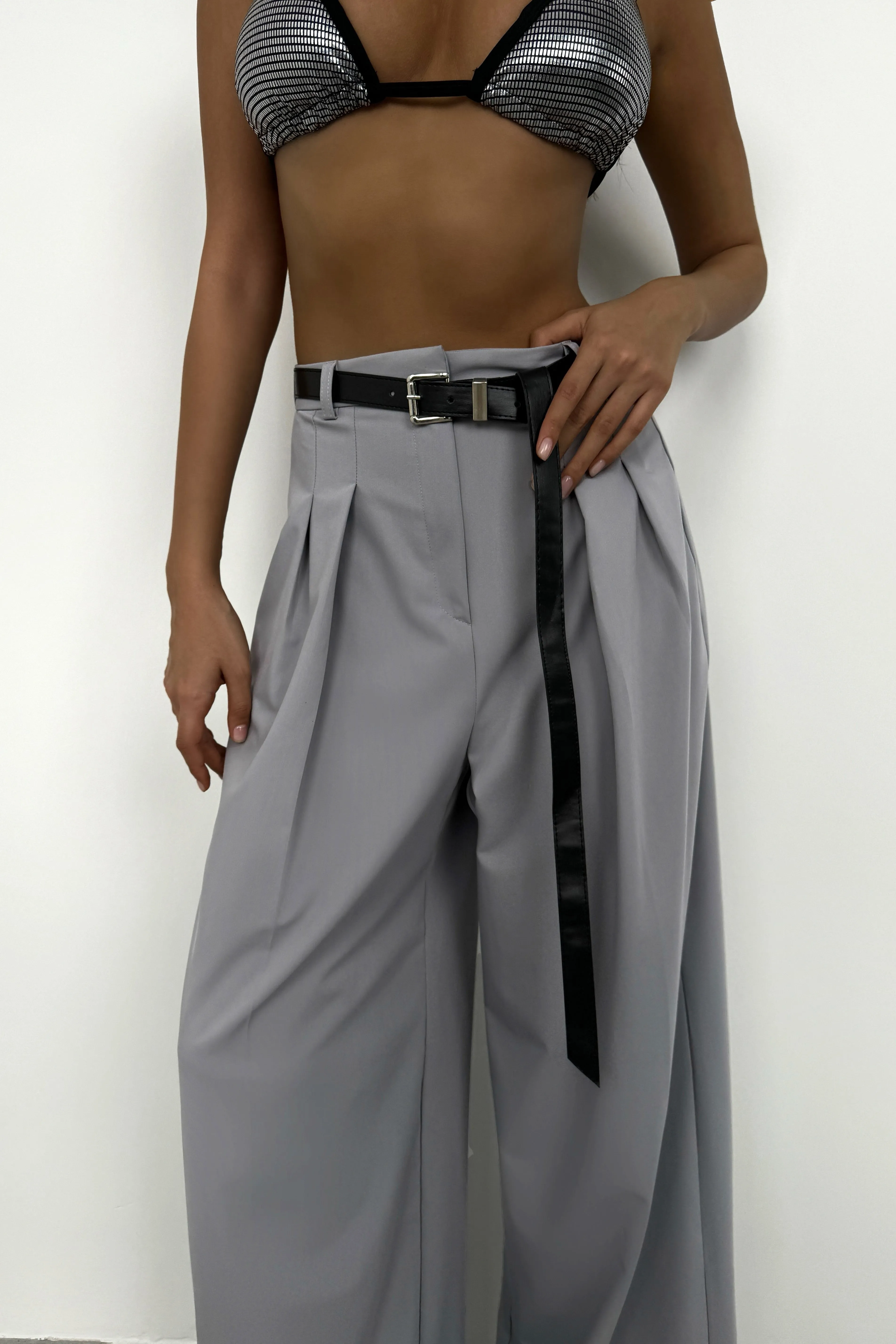 Pleated Detail Belted Trousers