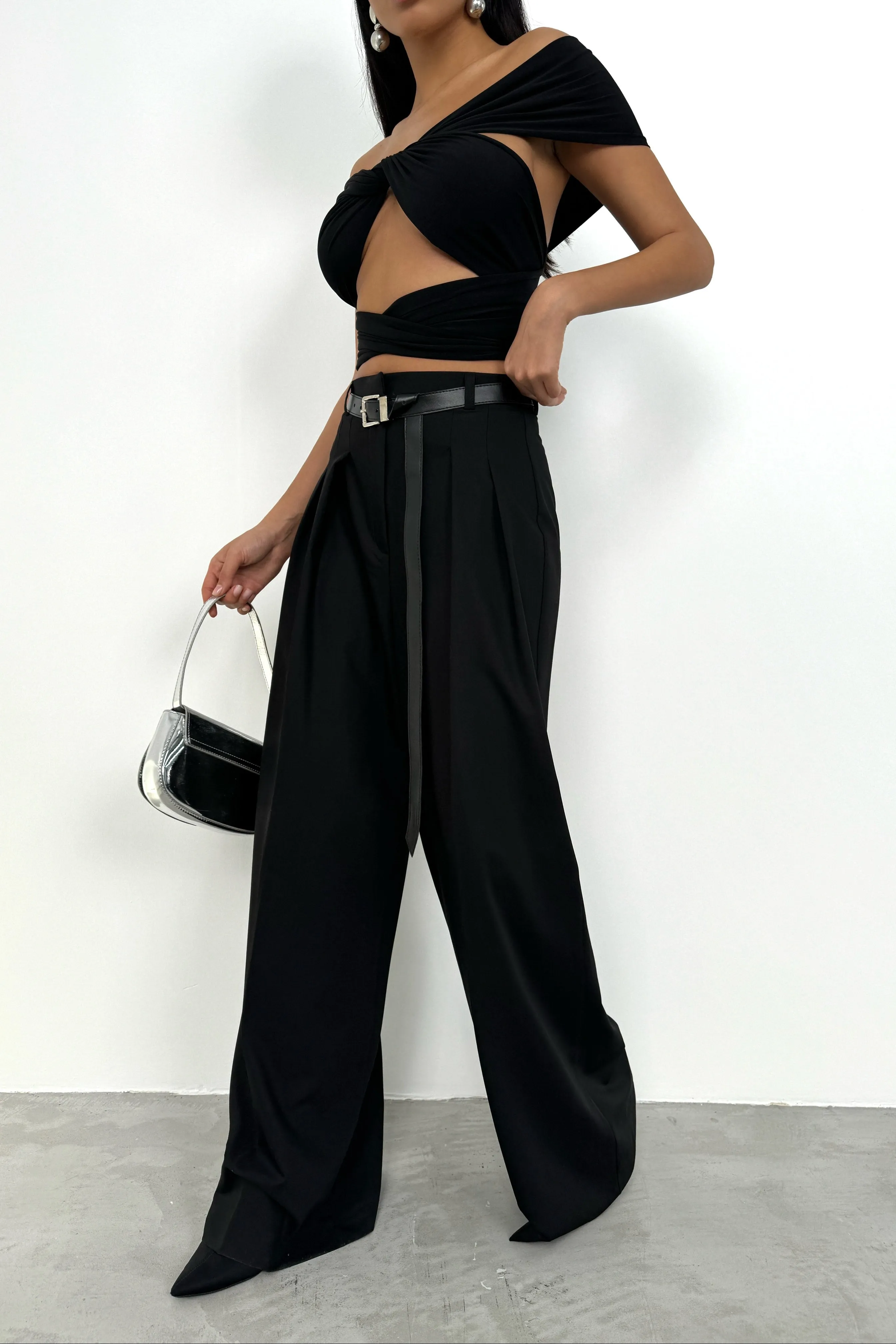 Pleated Detail Belted Trousers