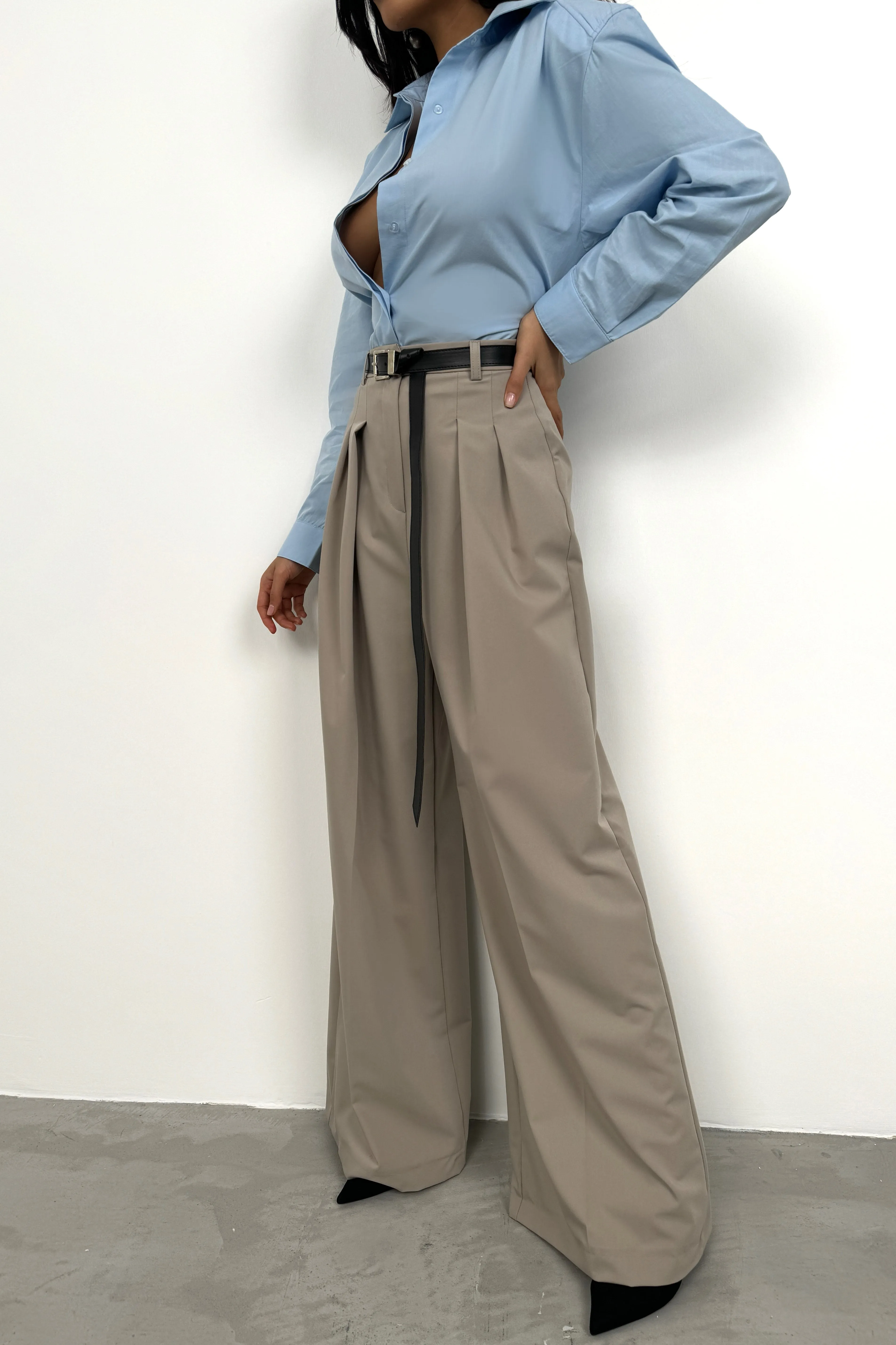 Pleated Detail Belted Trousers