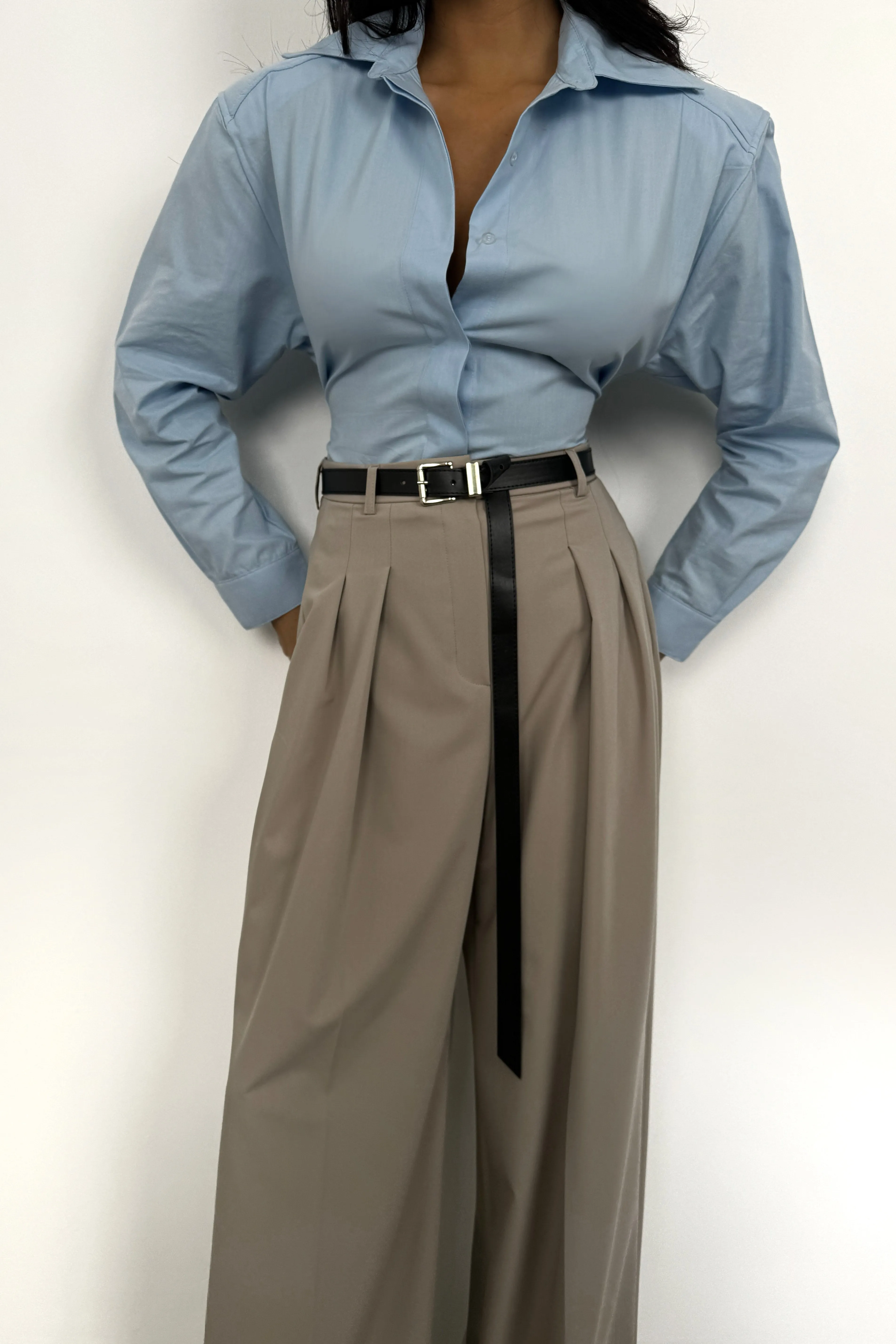 Pleated Detail Belted Trousers