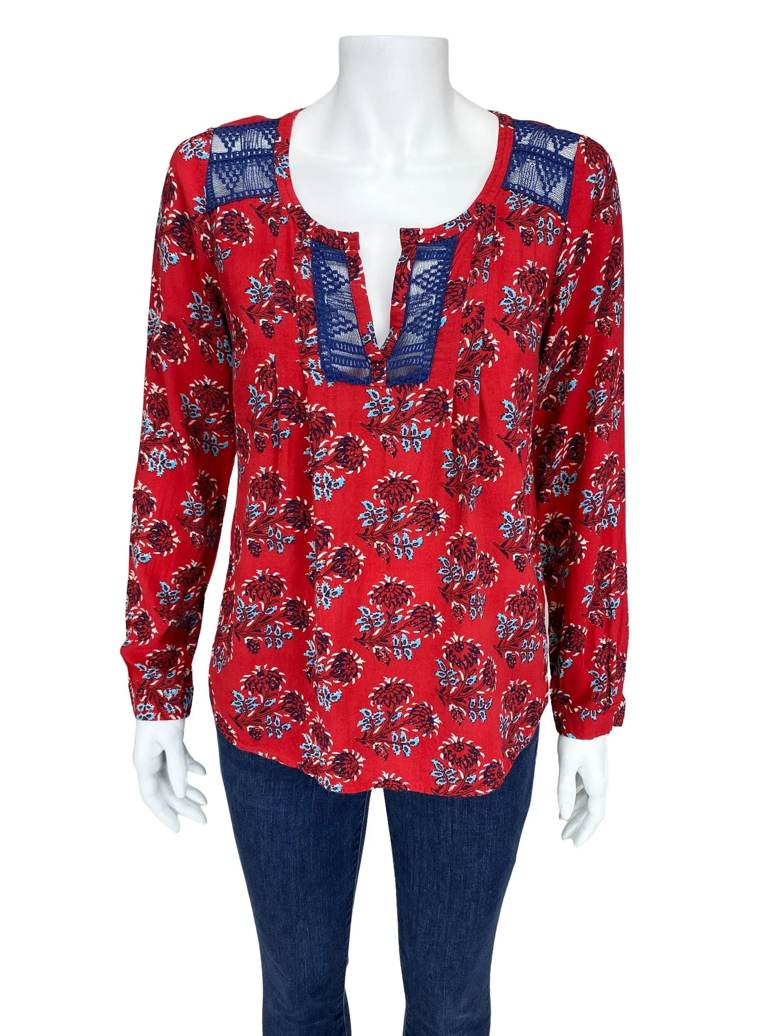 Plenty by Tracy Reese, Women's Floral Print Top, Crimson/Multi, Size S