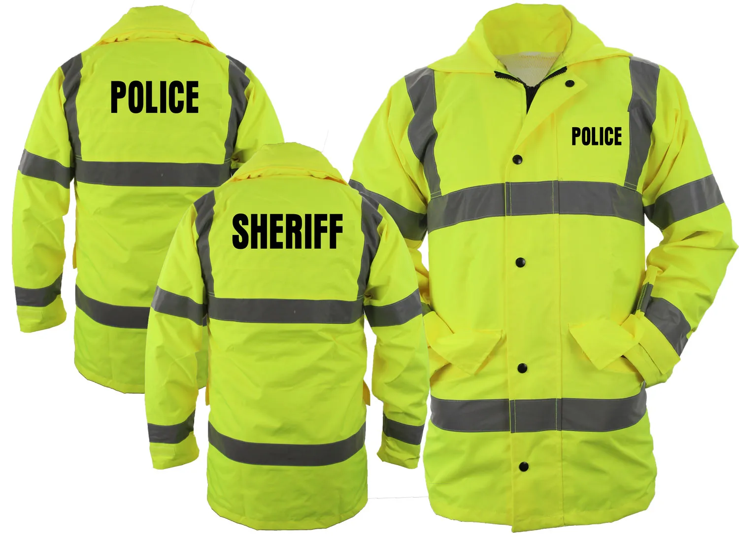 Police/ Sheriff High Visibility Raincoat With Reflective Stripes (Lime Green)