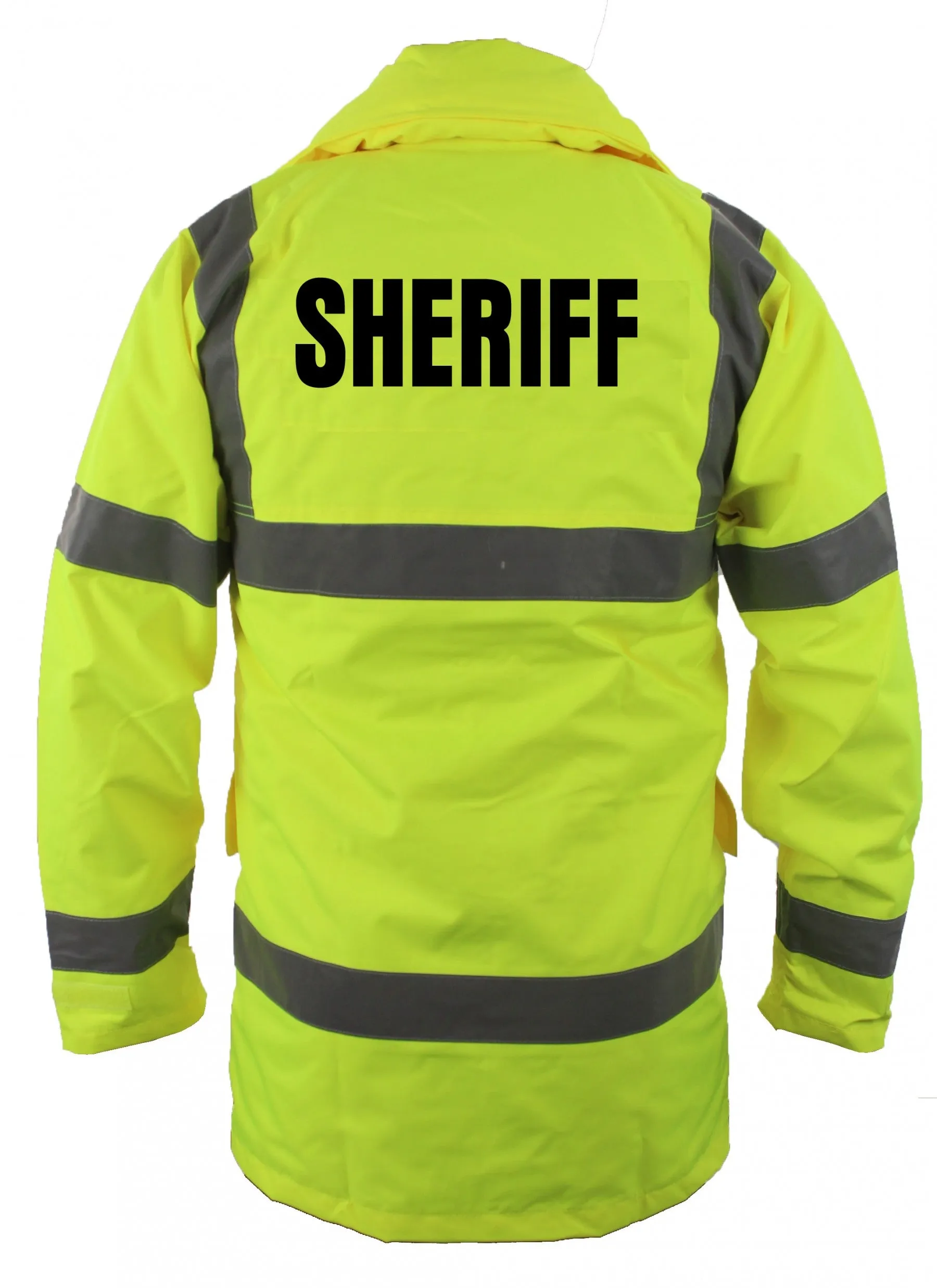 Police/ Sheriff High Visibility Raincoat With Reflective Stripes (Lime Green)