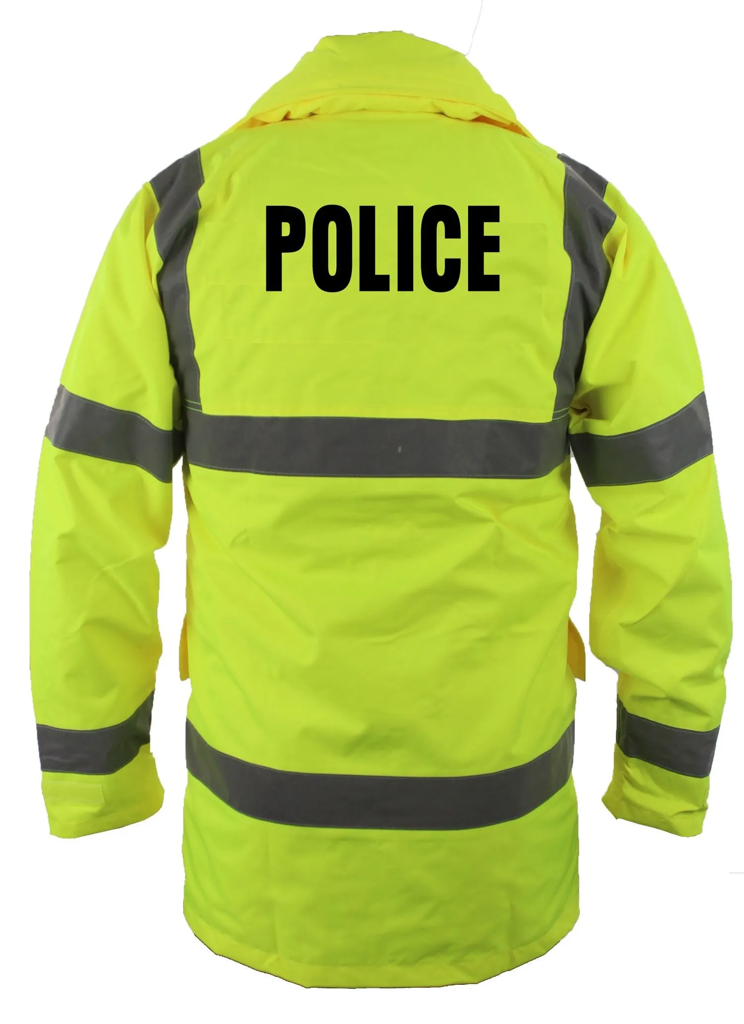 Police/ Sheriff High Visibility Raincoat With Reflective Stripes (Lime Green)