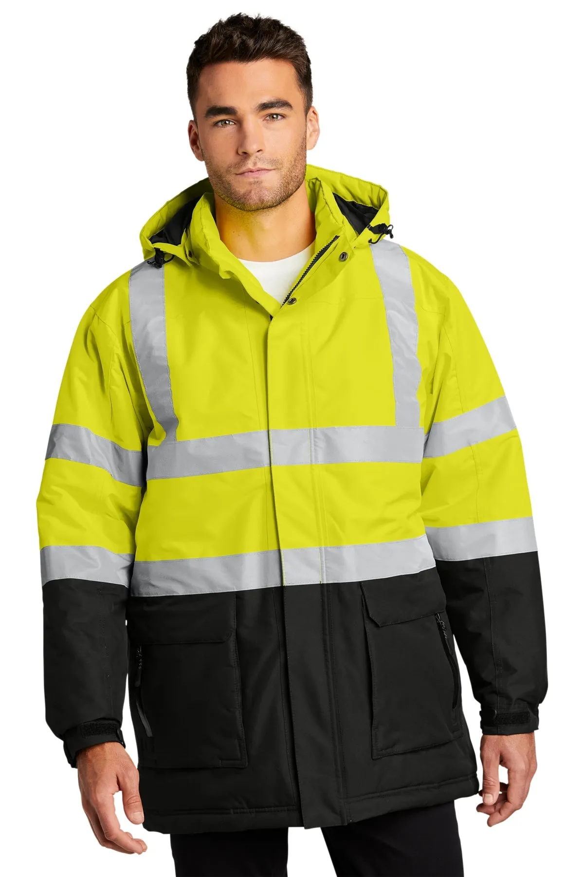 Port Authority ANSI 107 Class 3 Safety Customized Heavyweight Parkas, Safety Yellow/ Black/ Reflective