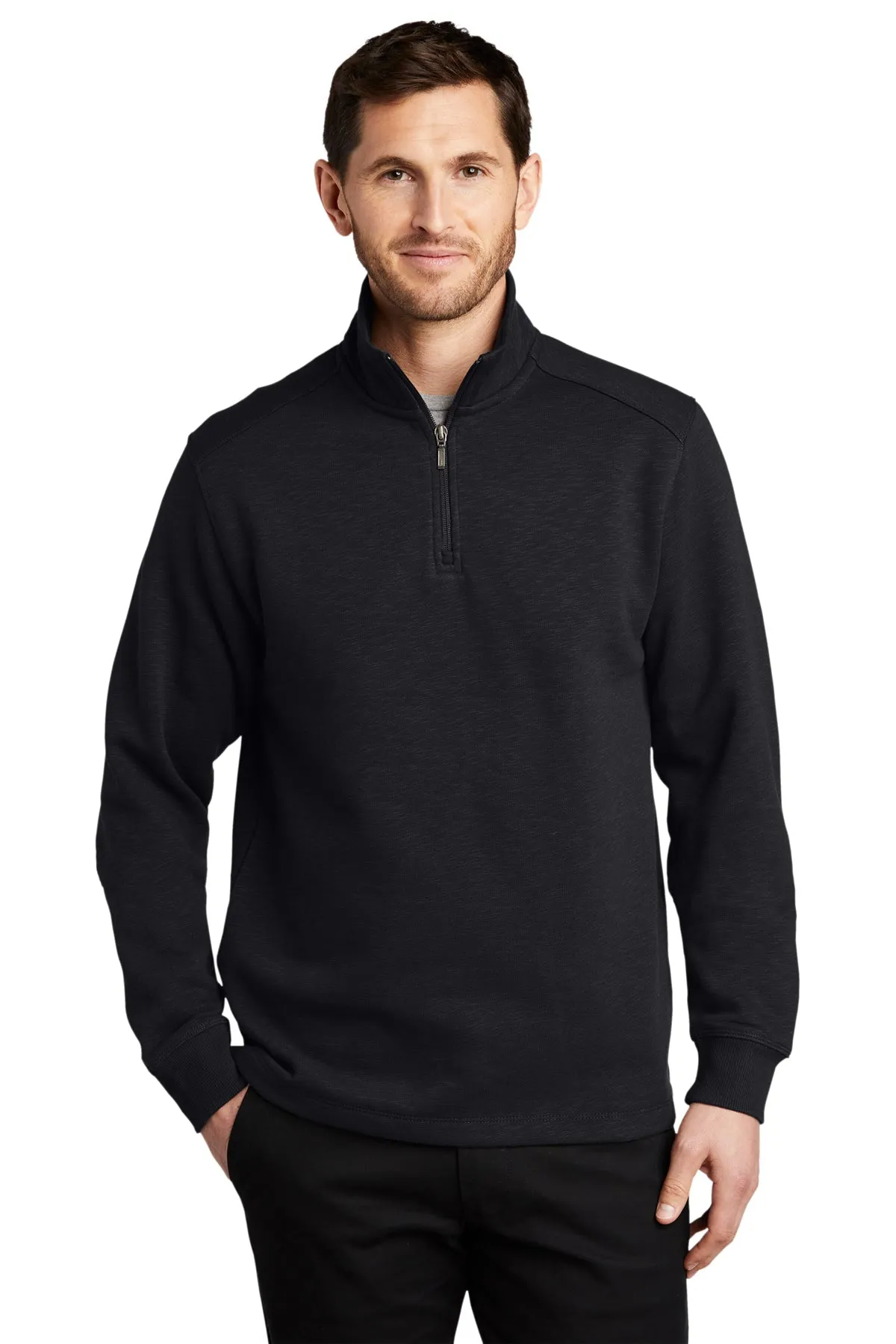 Port Authority Slub Fleece 1/4-Zip Branded Pullovers, Black