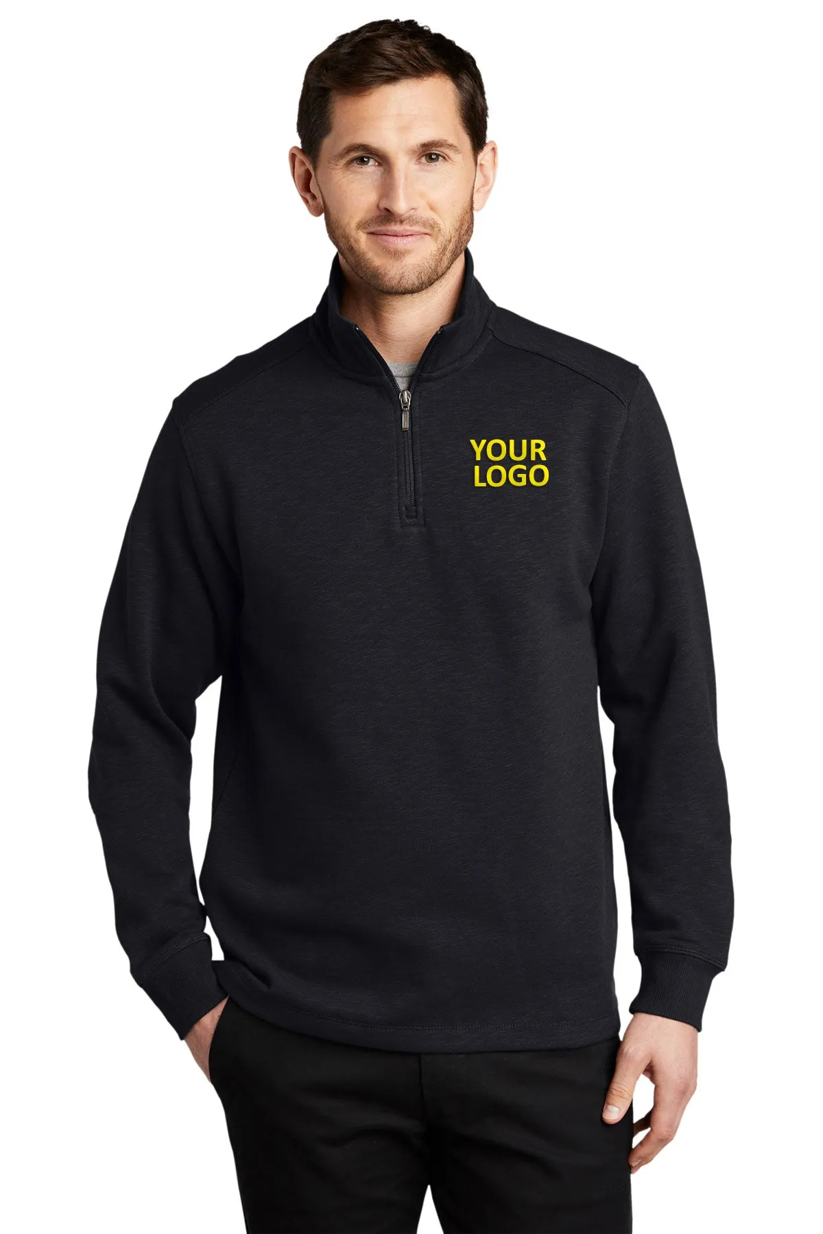 Port Authority Slub Fleece 1/4-Zip Branded Pullovers, Black