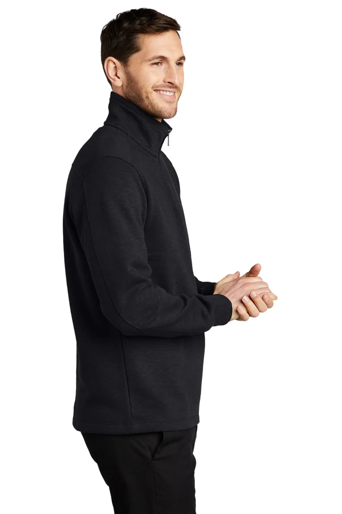 Port Authority Slub Fleece 1/4-Zip Branded Pullovers, Black