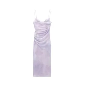 Pre Order:  Minimalist Pleated Printed Silk Mesh Dress