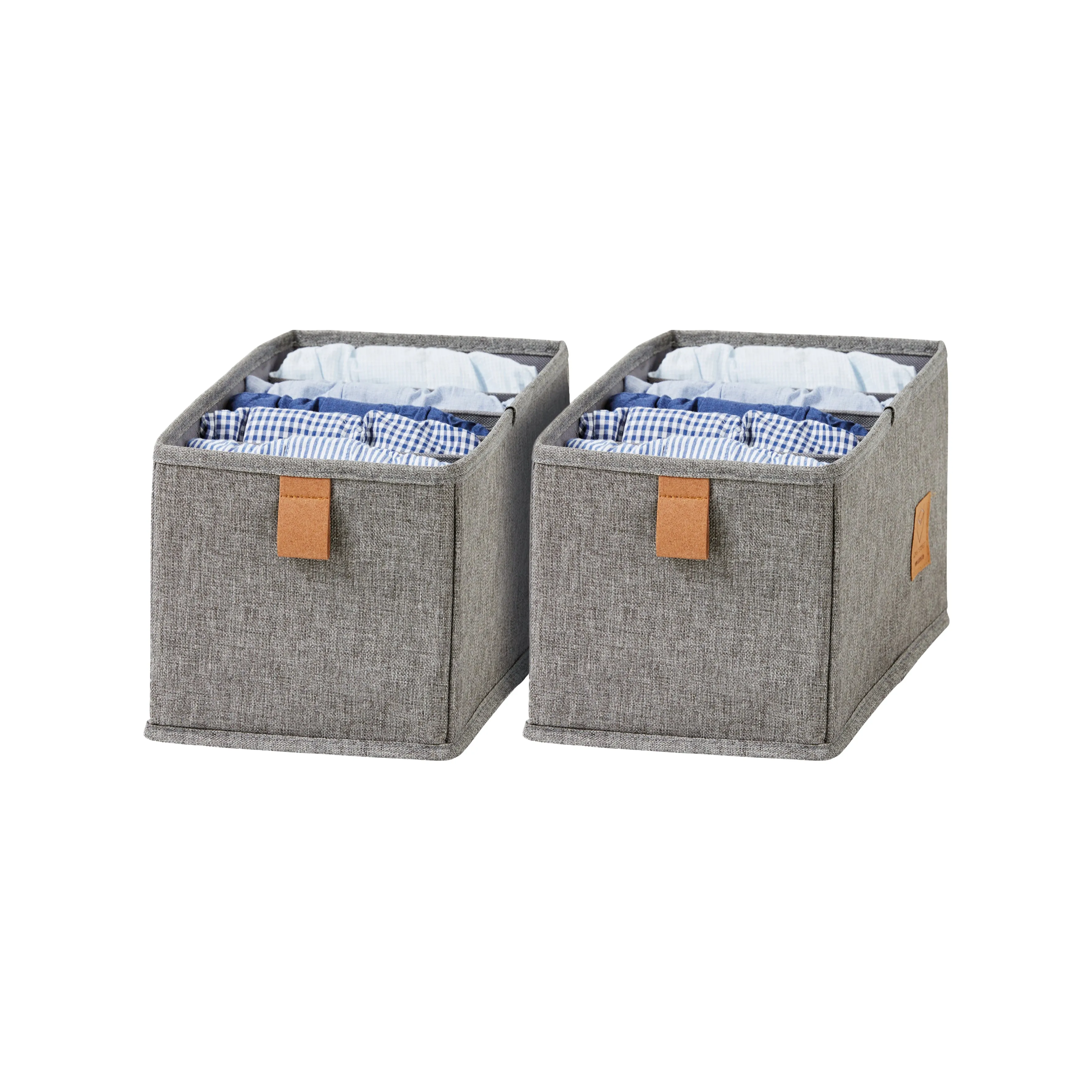 Premium Fabric Wardrobe Organiser - Set of 2 With 6 Compartments - Grey