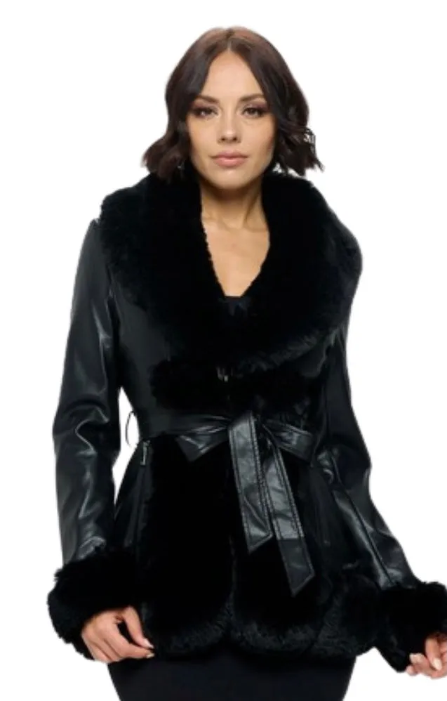 Premium Faux Fur   Leather Parka Jacket