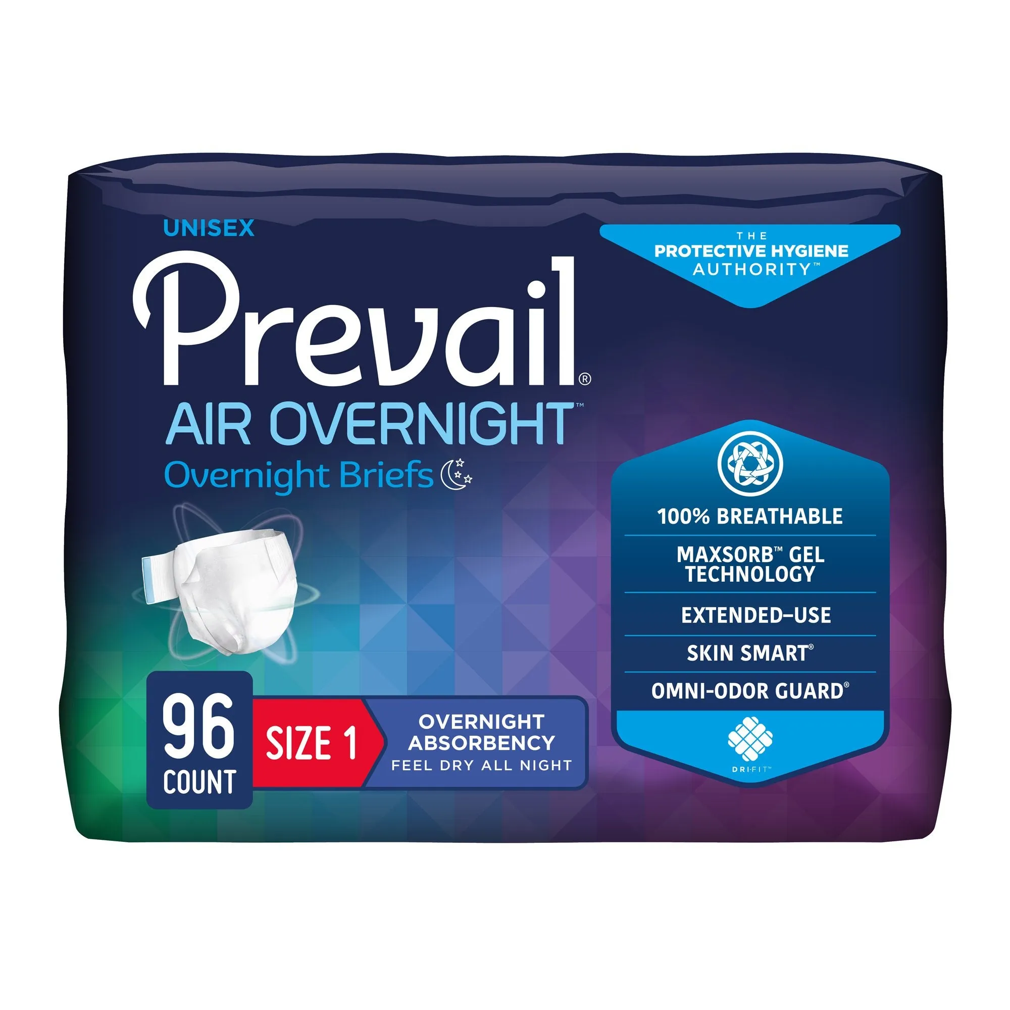 Prevail AIR Overnight Briefs, Heavy Absorbency, Unisex Adult, Disposable, Yellow, Size 1, 26 Inch- 48 Inch, Medium