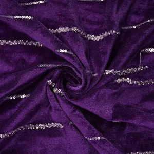 Purple Cutdana Embroidery Velvet Fabric 20888