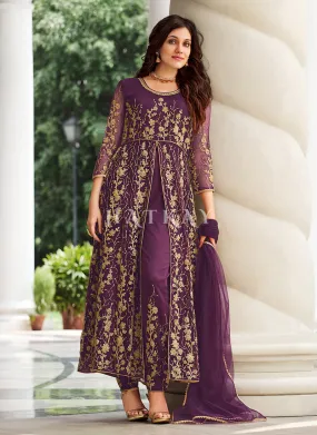 Purple Embroidered Designer Anarkali Suit