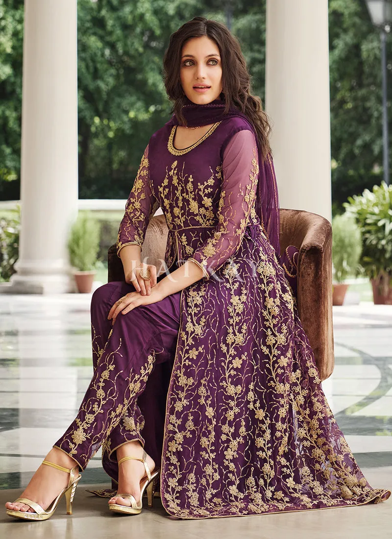 Purple Embroidered Designer Anarkali Suit