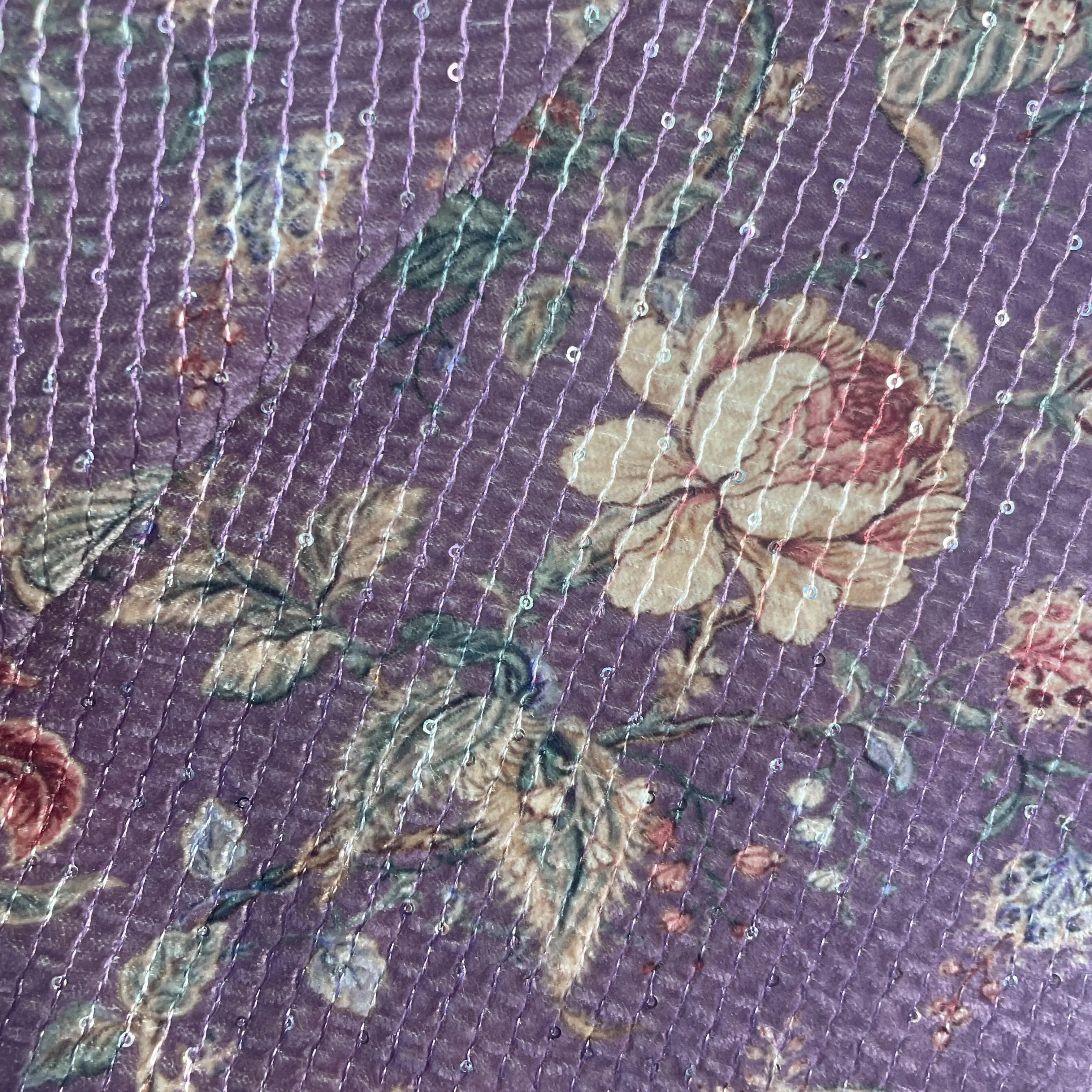 Purple Floral Print Velvet Fabric 20320