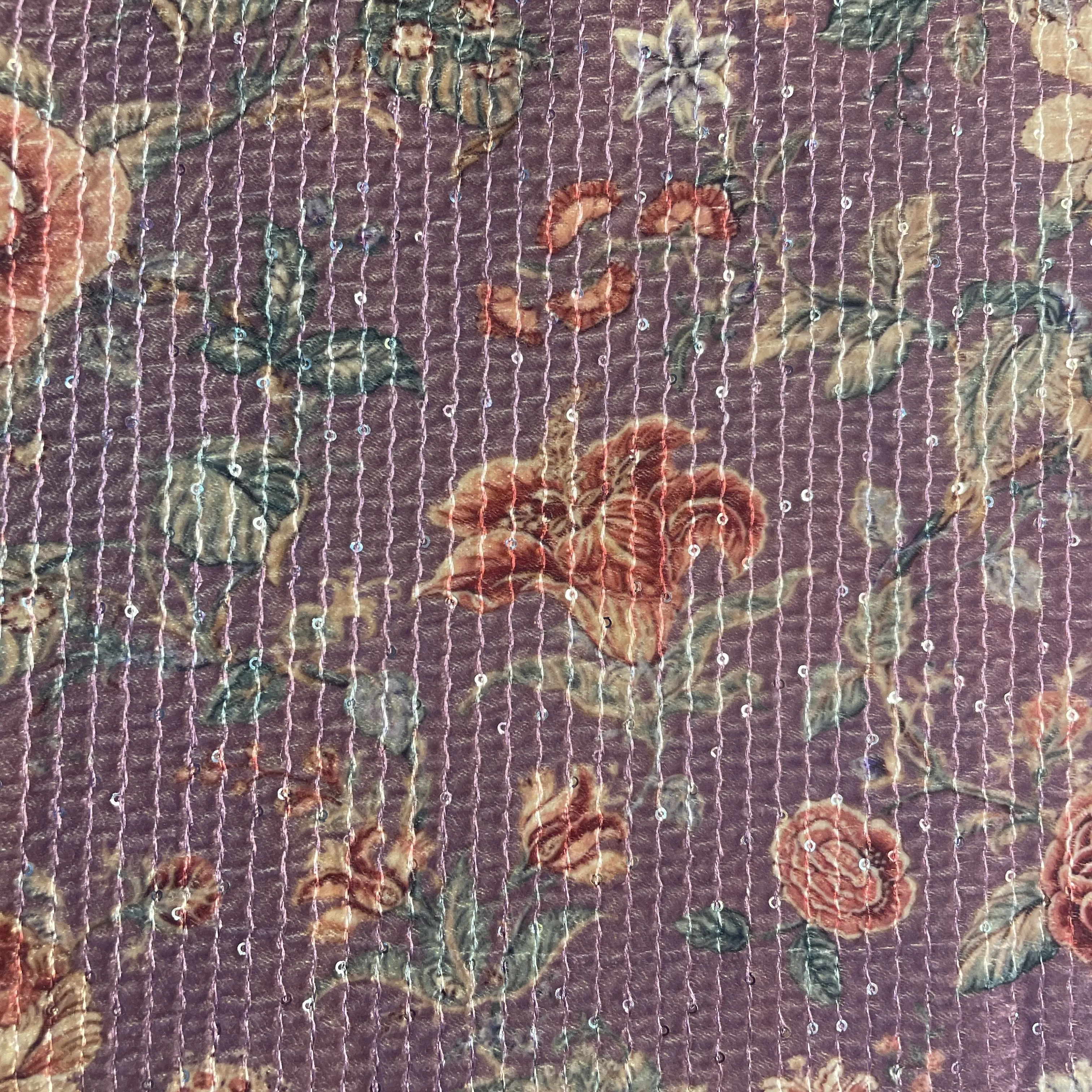 Purple Floral Print Velvet Fabric 20320