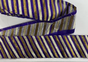 Purple/Gold Striped Metallic Woven Fabric Trim