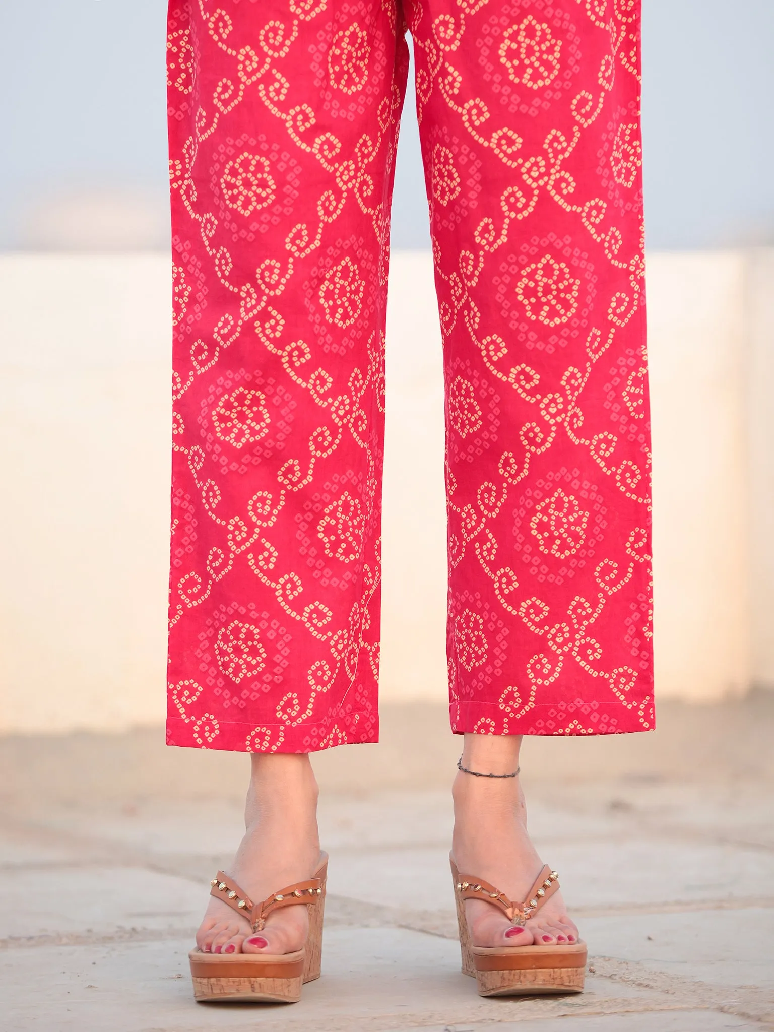 Raas Maher - Set of Flared Bandhini Printed Kurta & Pants  - KS85D2053