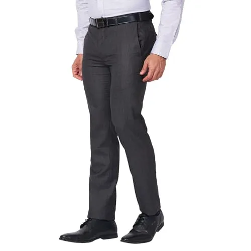 Raymond Men's Slim Fit Polyester Blend Checks Pattern Flat Front Formal Trouser (Size: 86)-RMTS05225-G7 Dark Grey