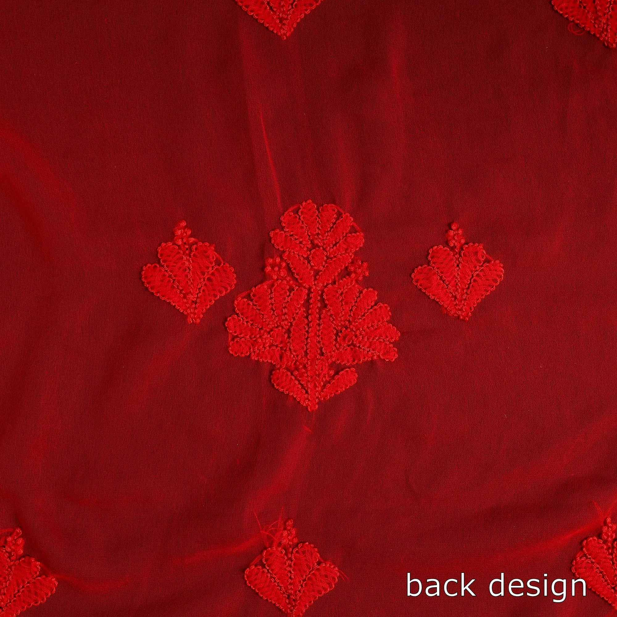 Red - 3pc Hand Embroidery Georgette Chikankari Dress Material 15