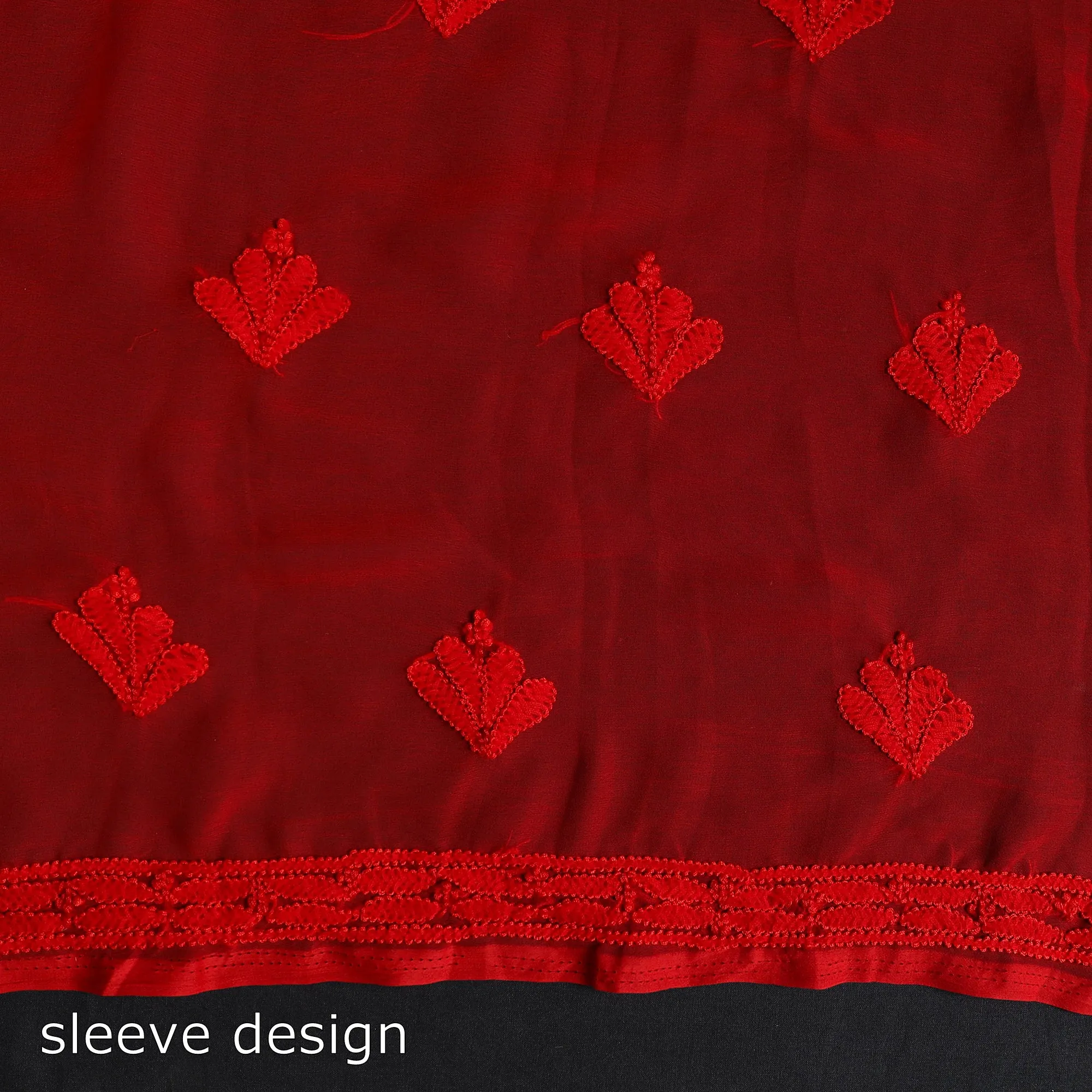 Red - 3pc Hand Embroidery Georgette Chikankari Dress Material 15