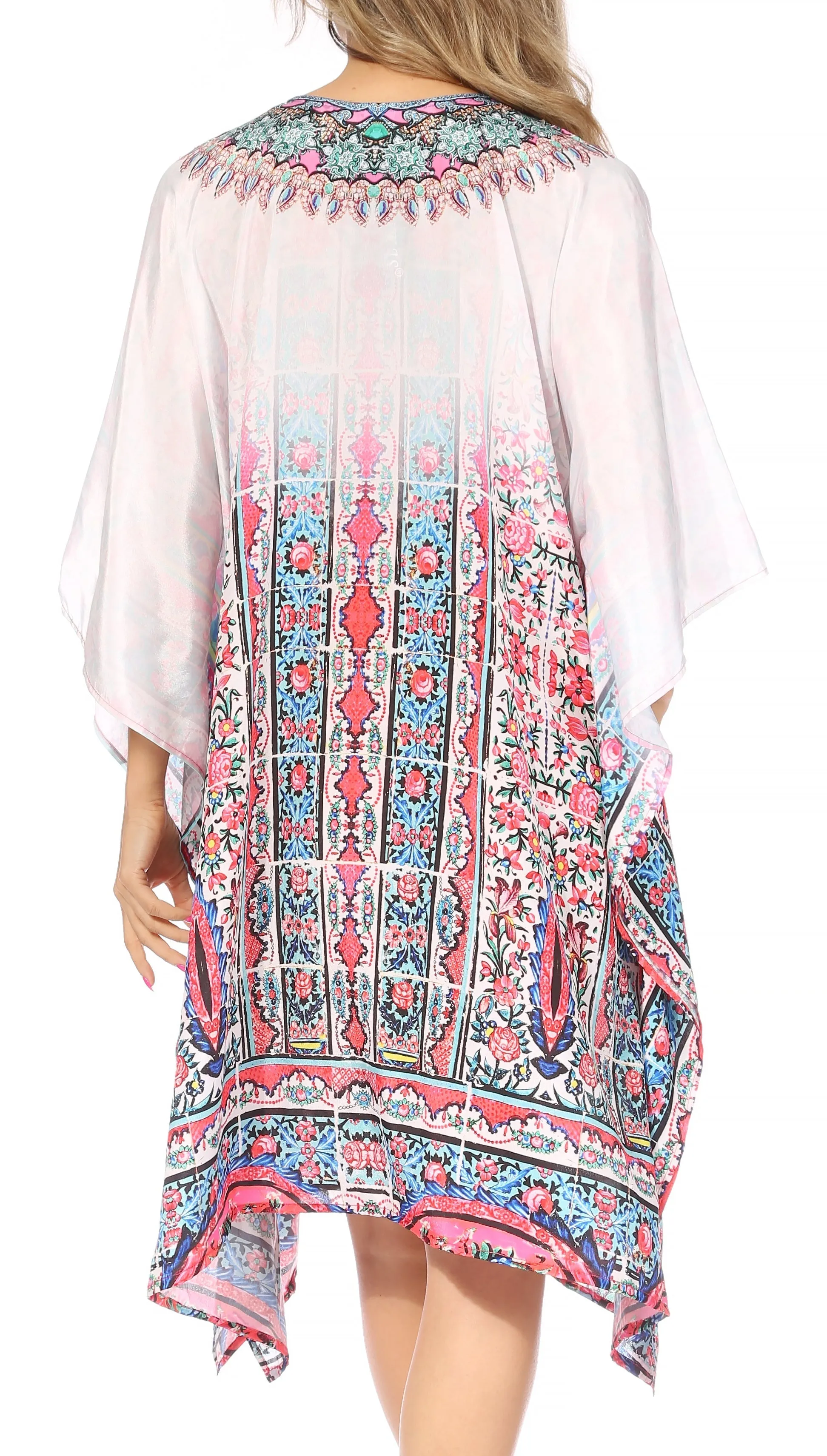 Sakkas Kristy Long Tall Lightweight Caftan Dress / Cover Up With V-Neck Jewels