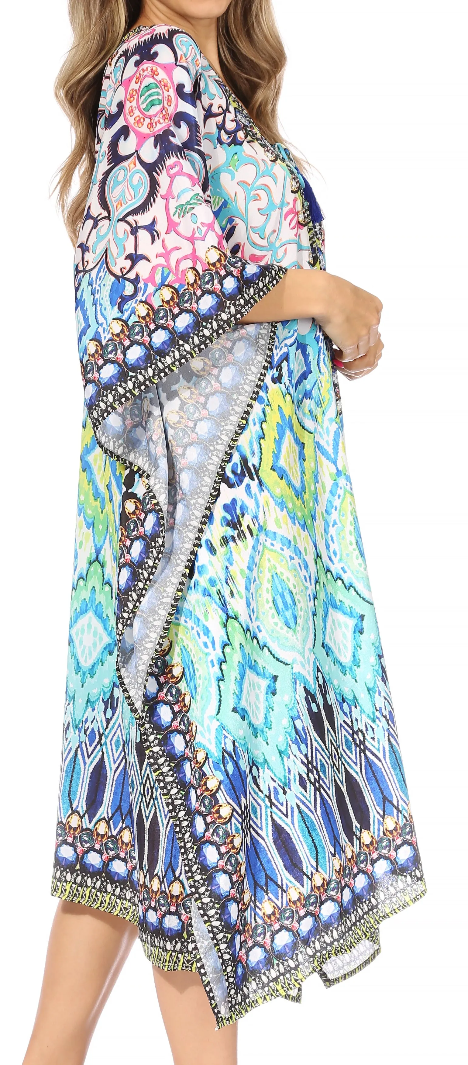 Sakkas Kristy Long Tall Lightweight Caftan Dress / Cover Up With V-Neck Jewels