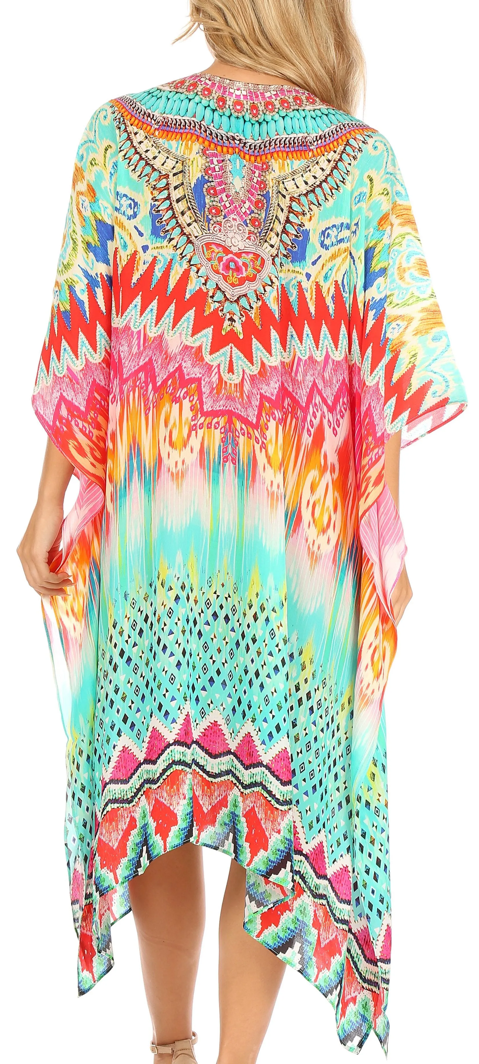 Sakkas Kristy Long Tall Lightweight Caftan Dress / Cover Up With V-Neck Jewels