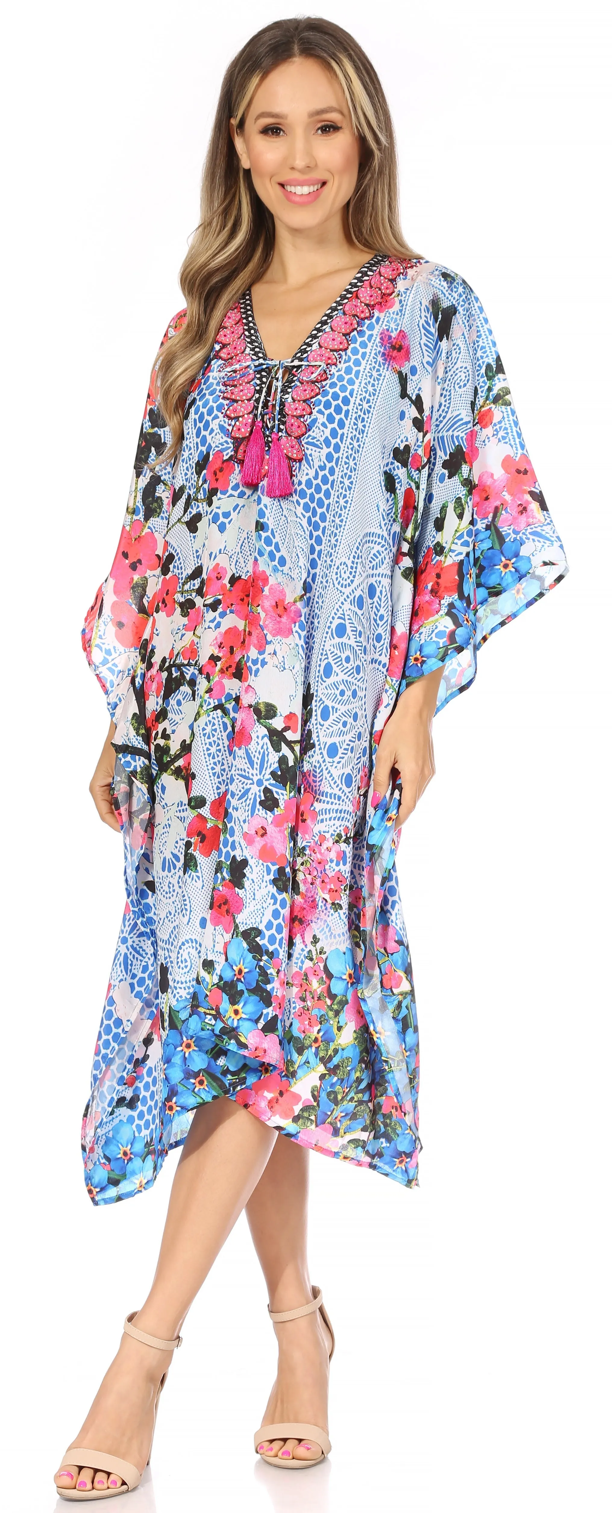 Sakkas Kristy Long Tall Lightweight Caftan Dress / Cover Up With V-Neck Jewels