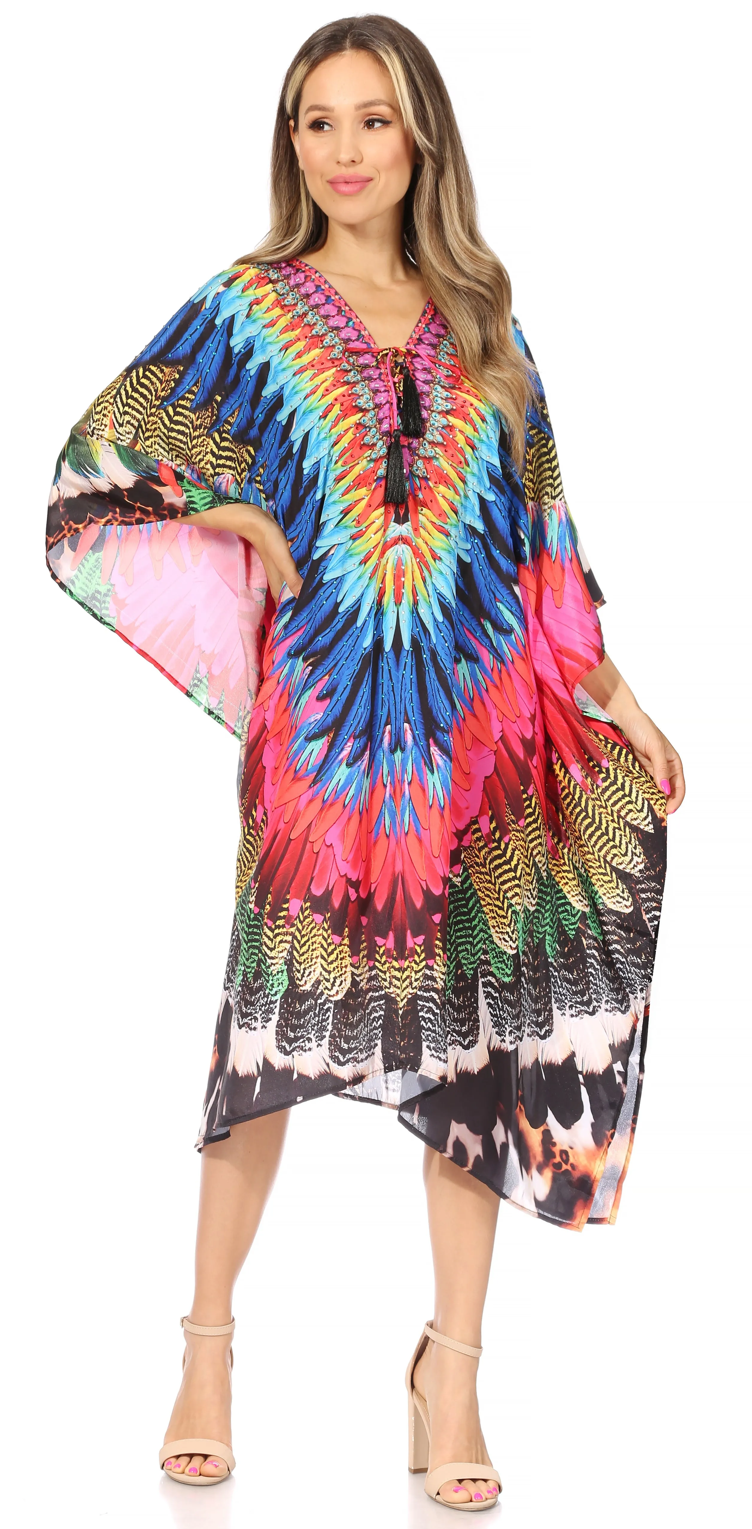 Sakkas Kristy Long Tall Lightweight Caftan Dress / Cover Up With V-Neck Jewels