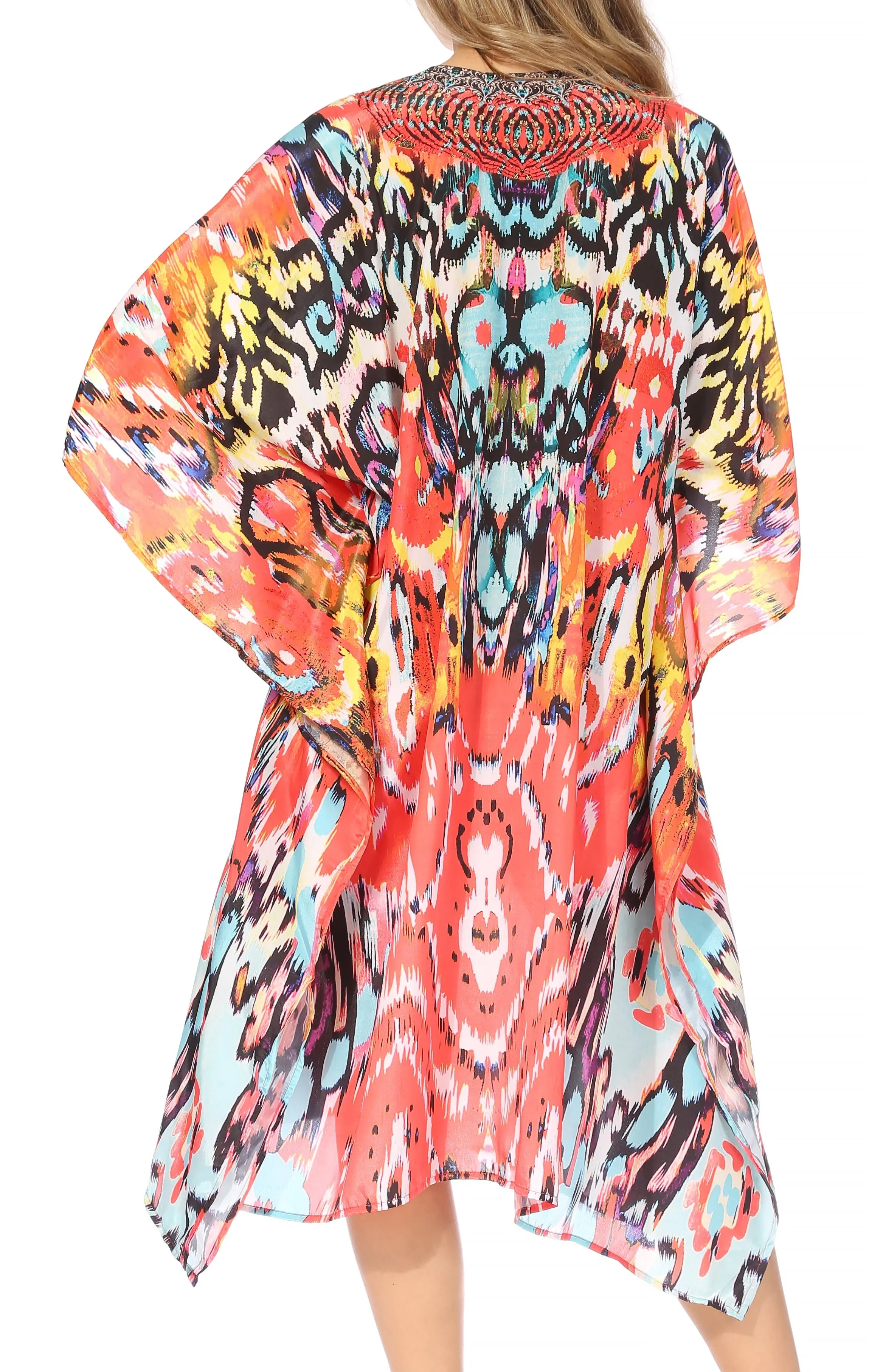 Sakkas Kristy Long Tall Lightweight Caftan Dress / Cover Up With V-Neck Jewels